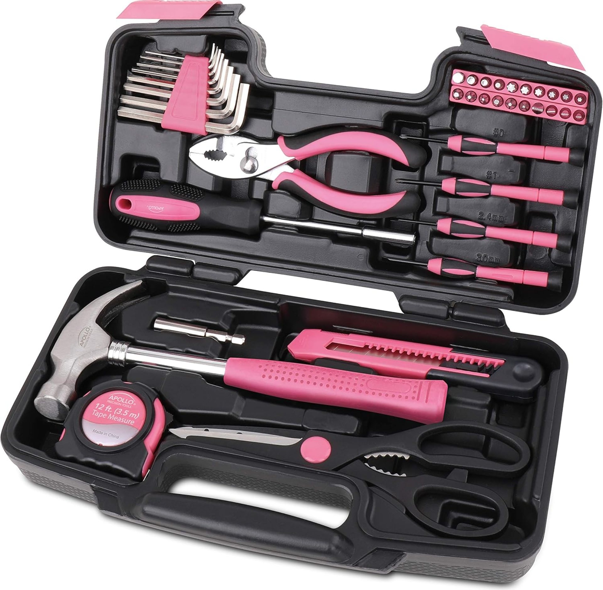 Apollo Tools Original 39 Piece General Household Tool Set in Toolbox Storage Case with Essential Hand Tools for Everyday Home Repairs, DIY and Crafts – Pink Ribbon – Pink – DT9706P Apollo Tools Original 39 Piece General Household Tool Set in Toolbox Storage Case with Essential Hand Tools for Everyday Home Repairs, DIY and Crafts – Pink Ribbon – Pink – DT9706P