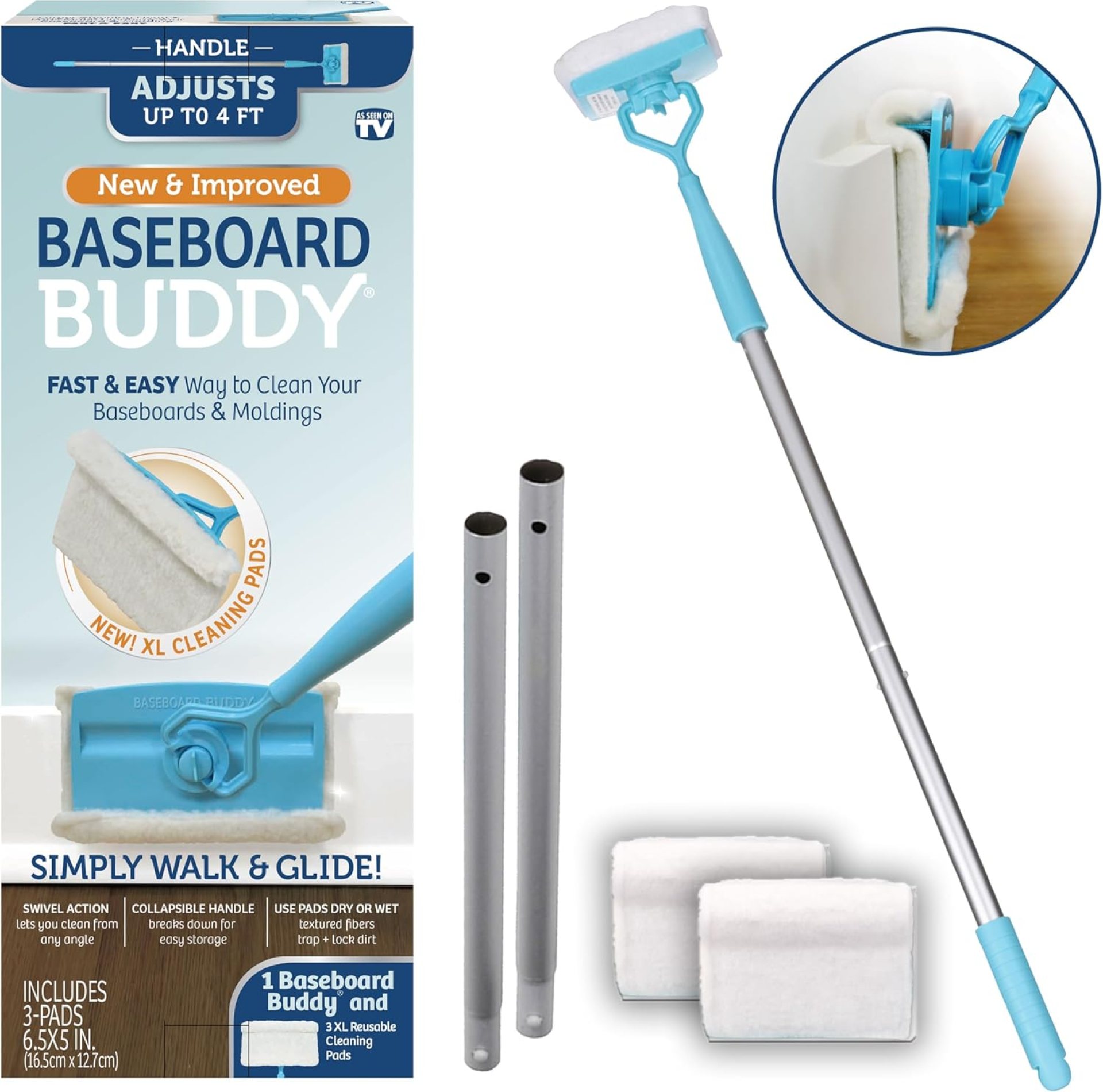 Baseboard Buddy – Baseboard & Molding Cleaning Tool! Includes 1 Baseboard Buddy and 3 Reusable Cleaning Pads, As Seen on TV Baseboard Buddy – Baseboard & Molding Cleaning Tool! Includes 1 Baseboard Buddy and 3 Reusable Cleaning Pads, As Seen on TV