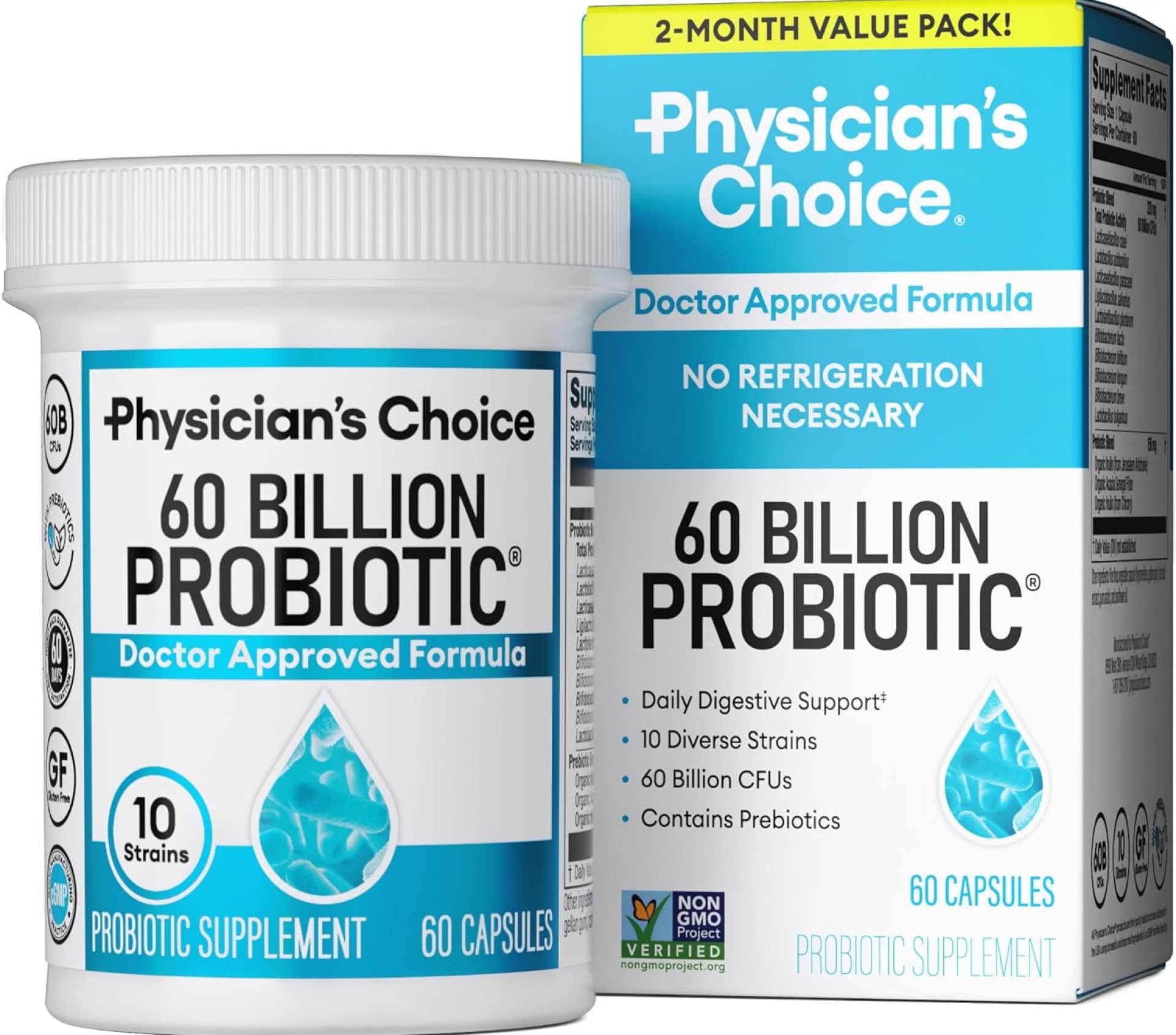 Physician’s CHOICE Probiotics 60 Billion CFU – 10 Strains + Organic Prebiotics – Immune, Digestive & Gut Health – Supports Occasional Constipation, Diarrhea, Gas & Bloating – for Women & Men – 60ct Physician’s CHOICE Probiotics 60 Billion CFU – 10 Strains + Organic Prebiotics – Immune, Digestive & Gut Health – Supports Occasional Constipation, Diarrhea, Gas & Bloating – for Women & Men – 60ct