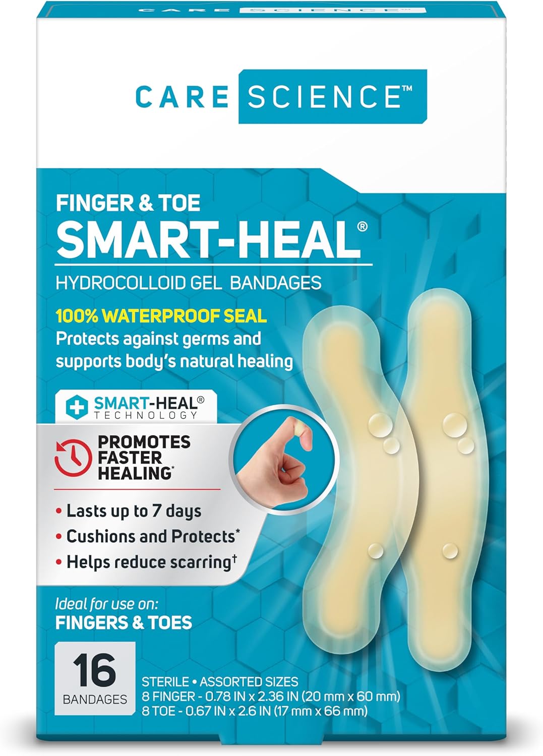 Care Science Fast Healing Hydrocolloid Gel Bandages, Fingers & Toes, Assorted Sizes, 16 ct Care Science Fast Healing Hydrocolloid Gel Bandages, Fingers & Toes, Assorted Sizes, 16 ct