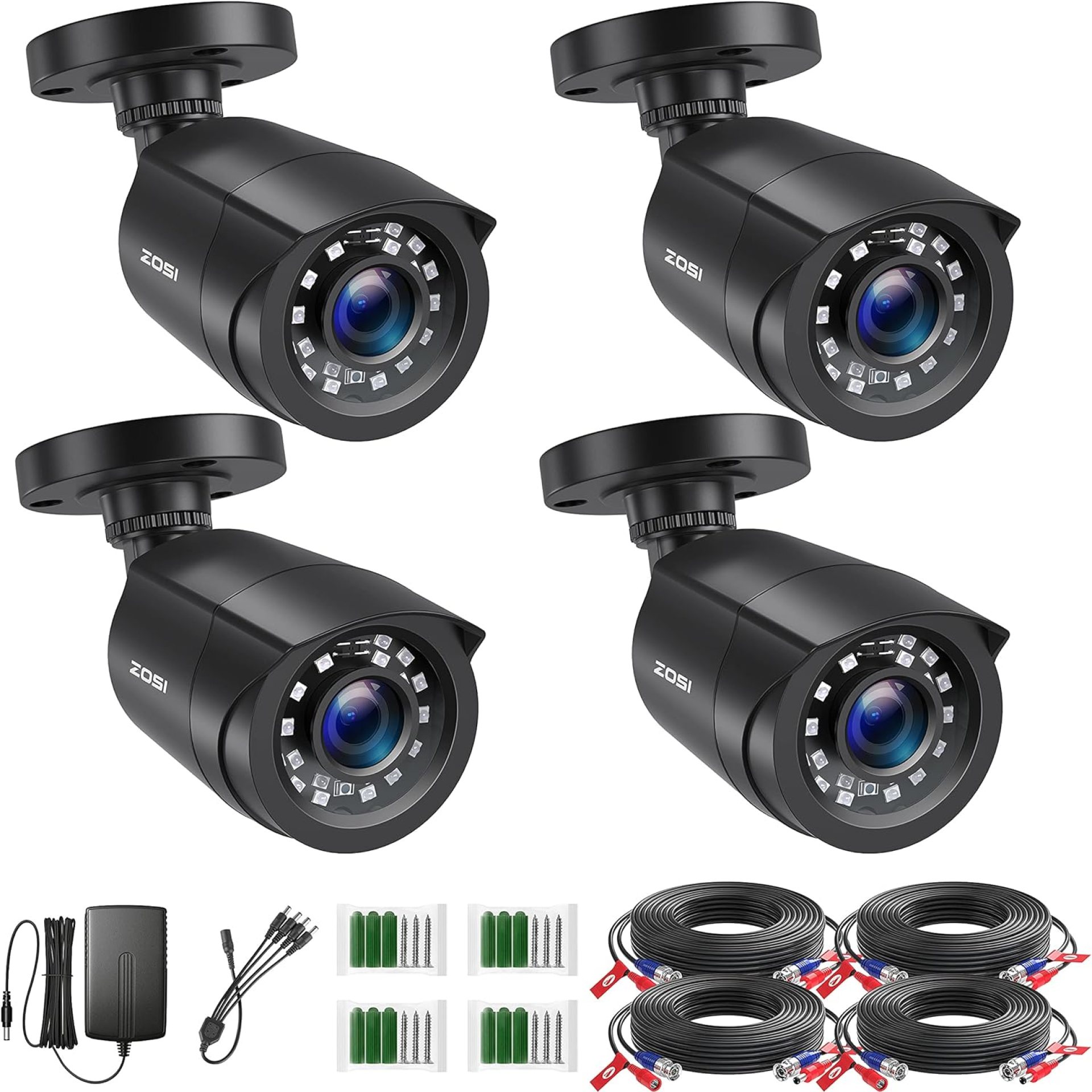 ZOSI 1080P 4 Pack HD TVI Security Cameras, 80ft Night Vision, Outdoor Indoor Weatherproof Bullet Camera for 1080P/5MP/4K HD TVI Analog CCTV DVR System ZOSI 1080P 4 Pack HD TVI Security Cameras, 80ft Night Vision, Outdoor Indoor Weatherproof Bullet Camera for 1080P/5MP/4K HD TVI Analog CCTV DVR System