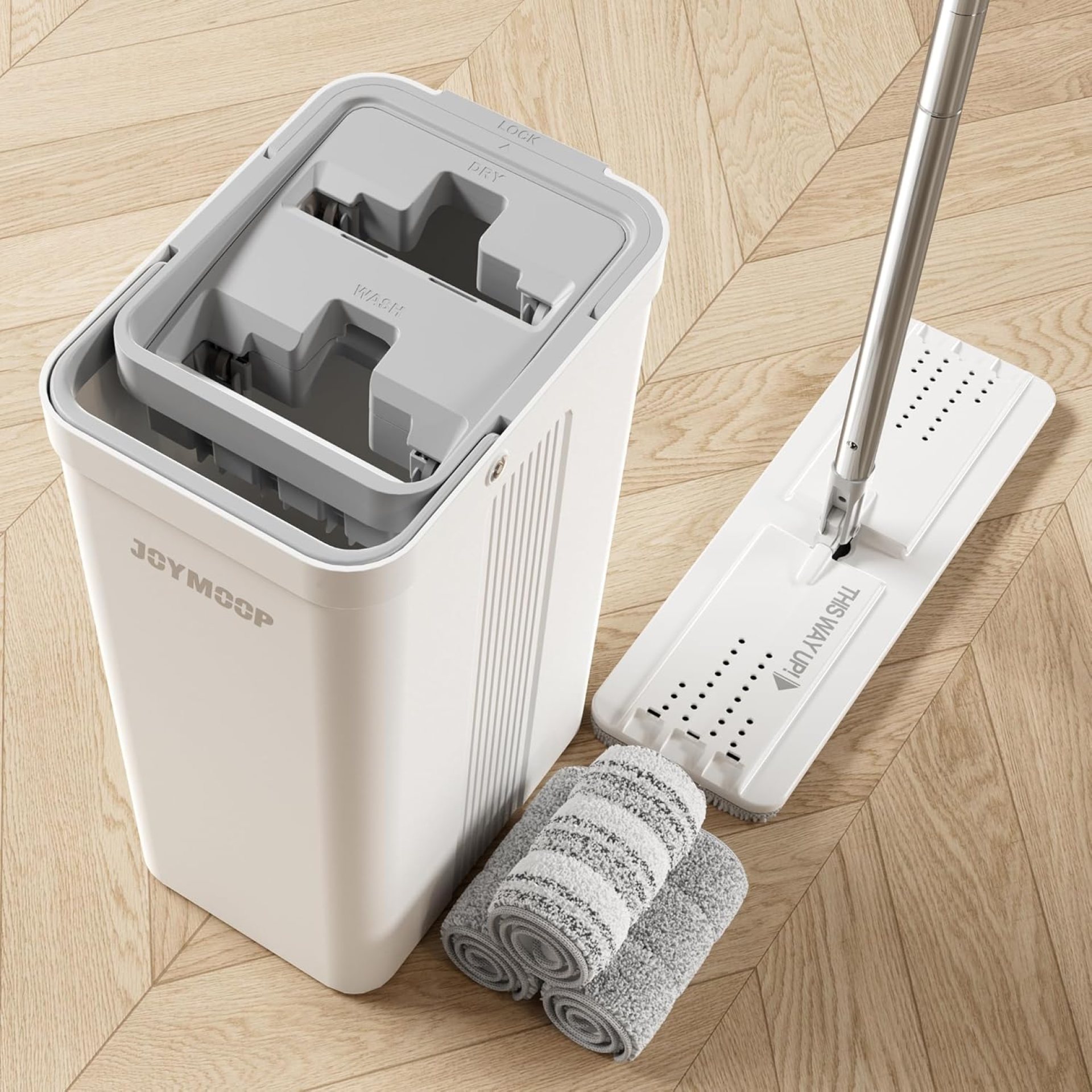 JOYMOOP Mop and Bucket with Wringer Set for Home, Flat Mop and Bucket System, Mops for Floor Cleaning and Wall Cleaner, with 3 Reusable Microfiber Mop Pads JOYMOOP Mop and Bucket with Wringer Set for Home, Flat Mop and Bucket System, Mops for Floor Cleaning and Wall Cleaner, with 3 Reusable Microfiber Mop Pads
