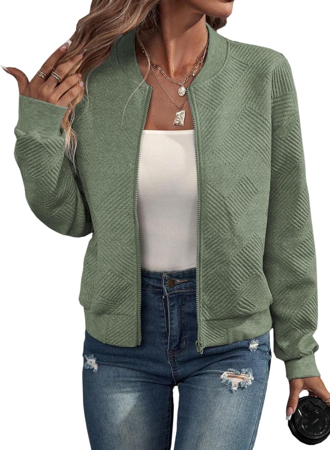 EVALESS Womens Bomber Jacket Coat Casual Stand Collar Zip Up Lightweight Fall Fashion Jackets Outfits with Pockets EVALESS Womens Bomber Jacket Coat Casual Stand Collar Zip Up Lightweight Fall Fashion Jackets Outfits with Pockets