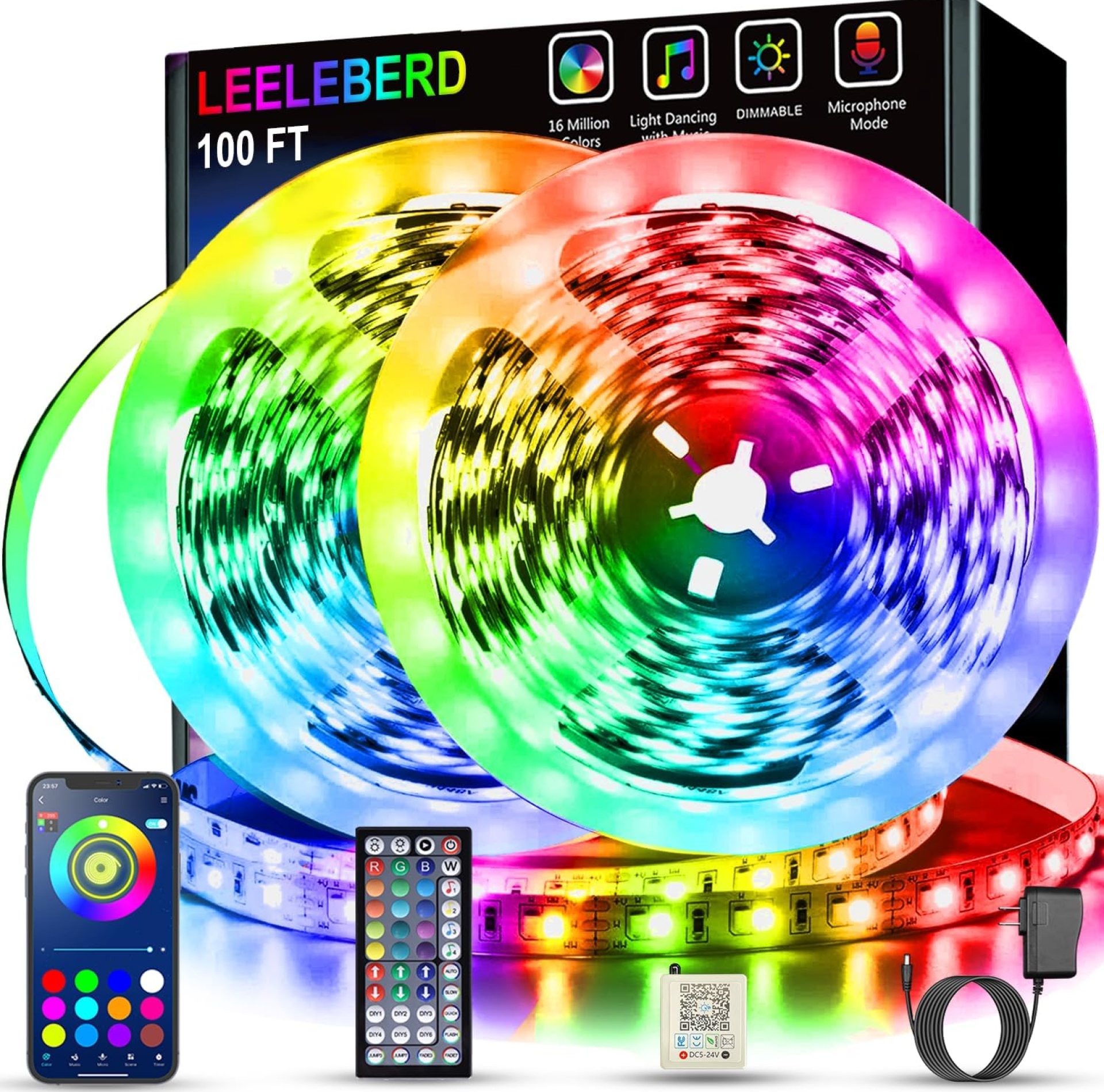 Led Lights for Bedroom 100 ft (2 Rolls of 50ft) Music Sync Color Changing RGB Led Strip Lights with Remote App Control Bluetooth Led Strip, Lights for Room Home Kitchen Party Decor Led Lights for Bedroom 100 ft (2 Rolls of 50ft) Music Sync Color Changing RGB Led Strip Lights with Remote App Control Bluetooth Led Strip, Lights for Room Home Kitchen Party Decor