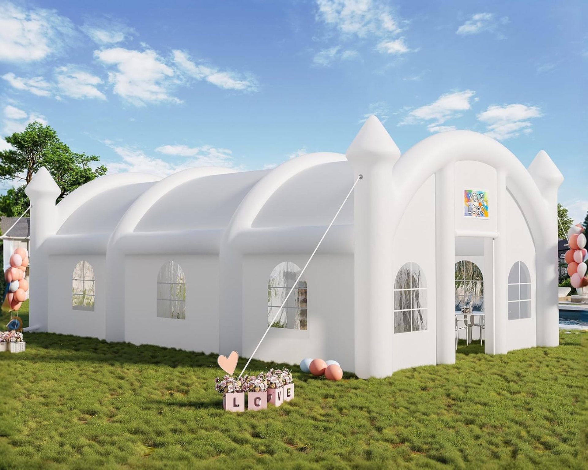 Albott 40x23x15 FT Large Inflatable Wedding Tent, 210D Oxford Fabric Heavy Duty Party Tent with 2 Roll-Up Doors & 8 Sand Bags, Gazebo Event House for Wedding Birthday Backyard Party, White Albott 40x23x15 FT Large Inflatable Wedding Tent, 210D Oxford Fabric Heavy Duty Party Tent with 2 Roll-Up Doors & 8 Sand Bags, Gazebo Event House for Wedding Birthday Backyard Party, White