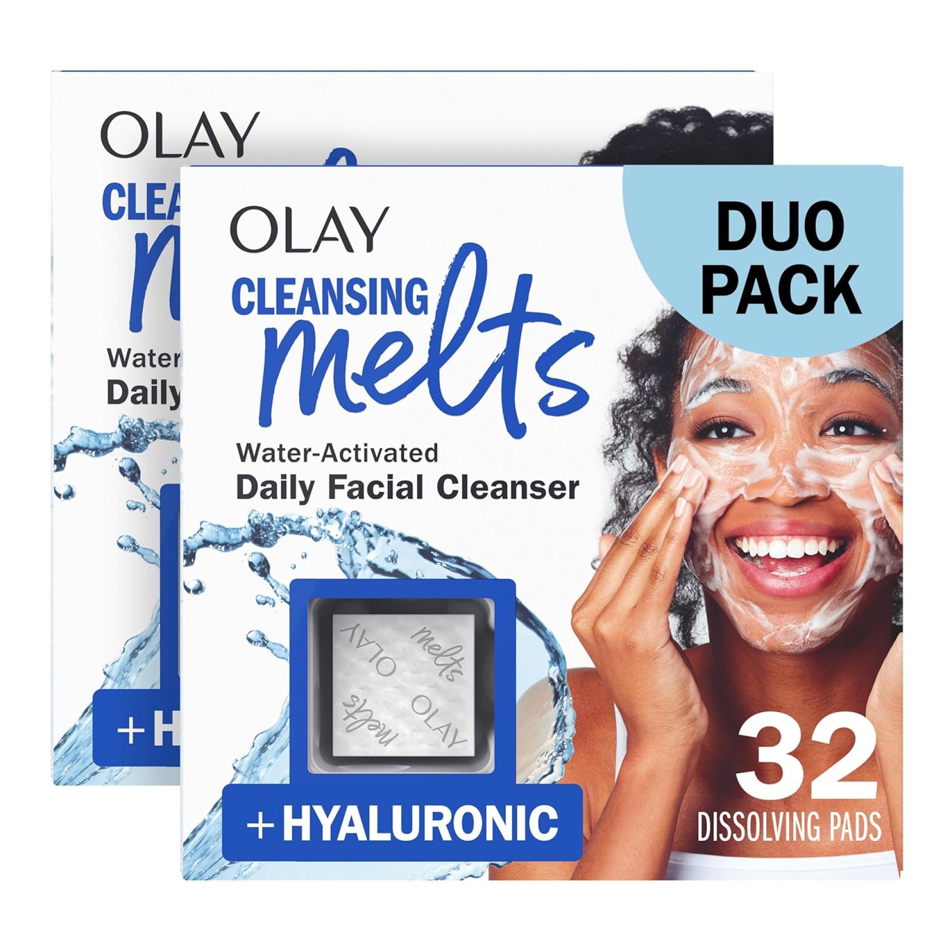 Olay Cleansing Melts + Hyaluronic Face Cleanser, 64 ct. total (2 x 32 ct.), Water-Activated Face Wash to Clean, Tone, and Refresh, Fragrance-Free Olay Cleansing Melts + Hyaluronic Face Cleanser, 64 ct. total (2 x 32 ct.), Water-Activated Face Wash to Clean, Tone, and Refresh, Fragrance-Free