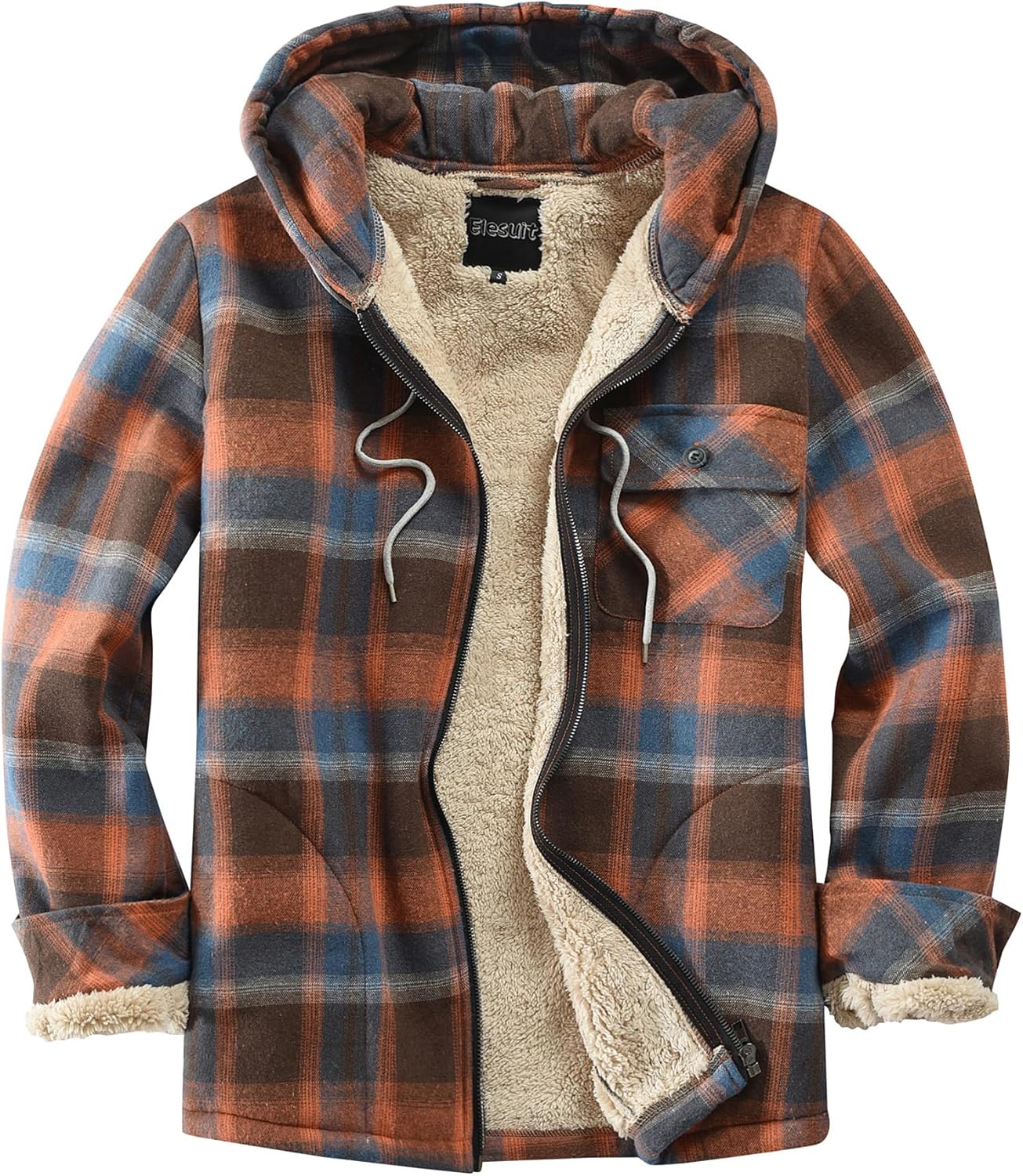 Elesuit Men’s Full Zip Fleece Flannel Jackets Shirt Plaid Cotton Hoodies Soft Warm Coat for Men with Hood Elesuit Men’s Full Zip Fleece Flannel Jackets Shirt Plaid Cotton Hoodies Soft Warm Coat for Men with Hood