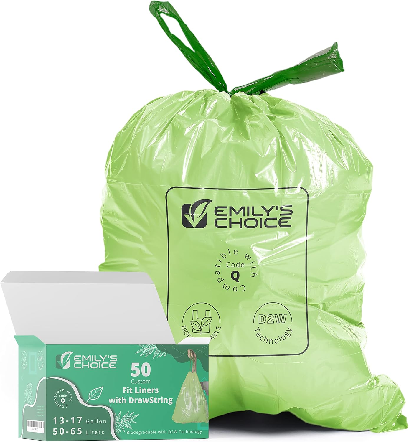 Emily’s Choice Biodegradable Trash Bag Code Q (50 count), Heavy Duty Tall Trash Bag compatible with Simplehuman Code Q,13-17 Gallons, ATSM 6954, D2W, 1.2mil / 30 micron Thickness Emily’s Choice Biodegradable Trash Bag Code Q (50 count), Heavy Duty Tall Trash Bag compatible with Simplehuman Code Q,13-17 Gallons, ATSM 6954, D2W, 1.2mil / 30 micron Thickness