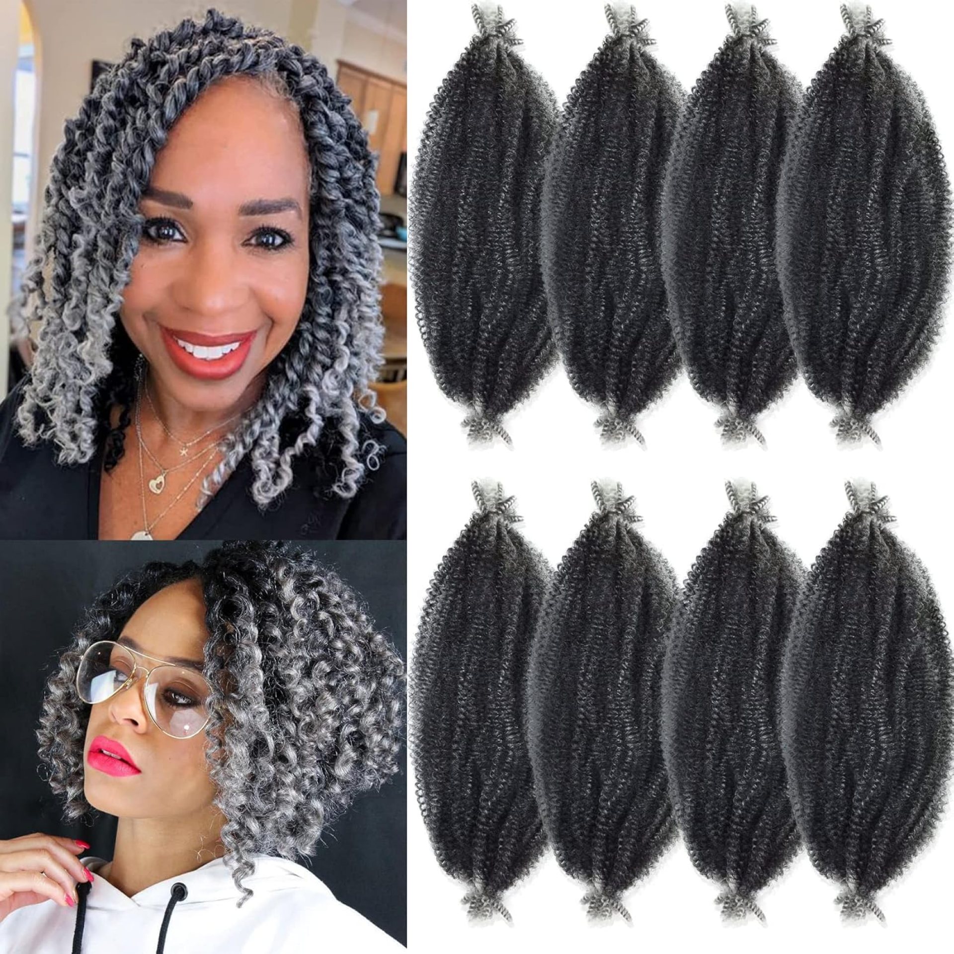 Marley Hair 16 Inch Springy Afro Twist Hair 8 Packs Marley Twist Braiding Hair, Wrapping Hair for Soft Locs Synthetic Crochet Braids Hair Extension for Black Women(16Inch, Tgrey) Marley Hair 16 Inch Springy Afro Twist Hair 8 Packs Marley Twist Braiding Hair, Wrapping Hair for Soft Locs Synthetic Crochet Braids Hair Extension for Black Women(16Inch, Tgrey)