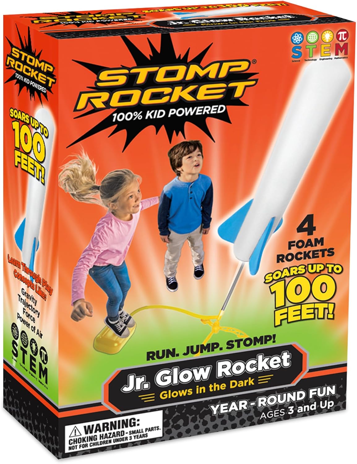 Stomp Rocket Jr Glow Rocket Launcher for Kids – 4 Glow-in-The-Dark Rockets – Outdoor Fun Toy Gift for Boys & Girls – STEM Soft Foam Blaster Set Soars Up to 100 Feet – Ages 3 & Up Stomp Rocket Jr Glow Rocket Launcher for Kids – 4 Glow-in-The-Dark Rockets – Outdoor Fun Toy Gift for Boys & Girls – STEM Soft Foam Blaster Set Soars Up to 100 Feet – Ages 3 & Up