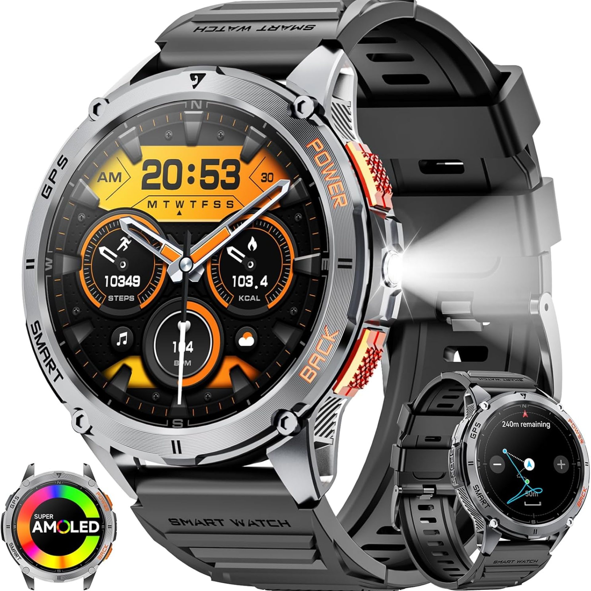 Military Smart Watch for Men with GPS, 1.43″ AMOLED Bluetooth Call Smartwatch with LED Flashlight, Rugged Smart Watches for Android iOS, IP68 Waterproof Fitness Tracker with Heart Rate (Black) Military Smart Watch for Men with GPS, 1.43″ AMOLED Bluetooth Call Smartwatch with LED Flashlight, Rugged Smart Watches for Android iOS, IP68 Waterproof Fitness Tracker with Heart Rate (Black)
