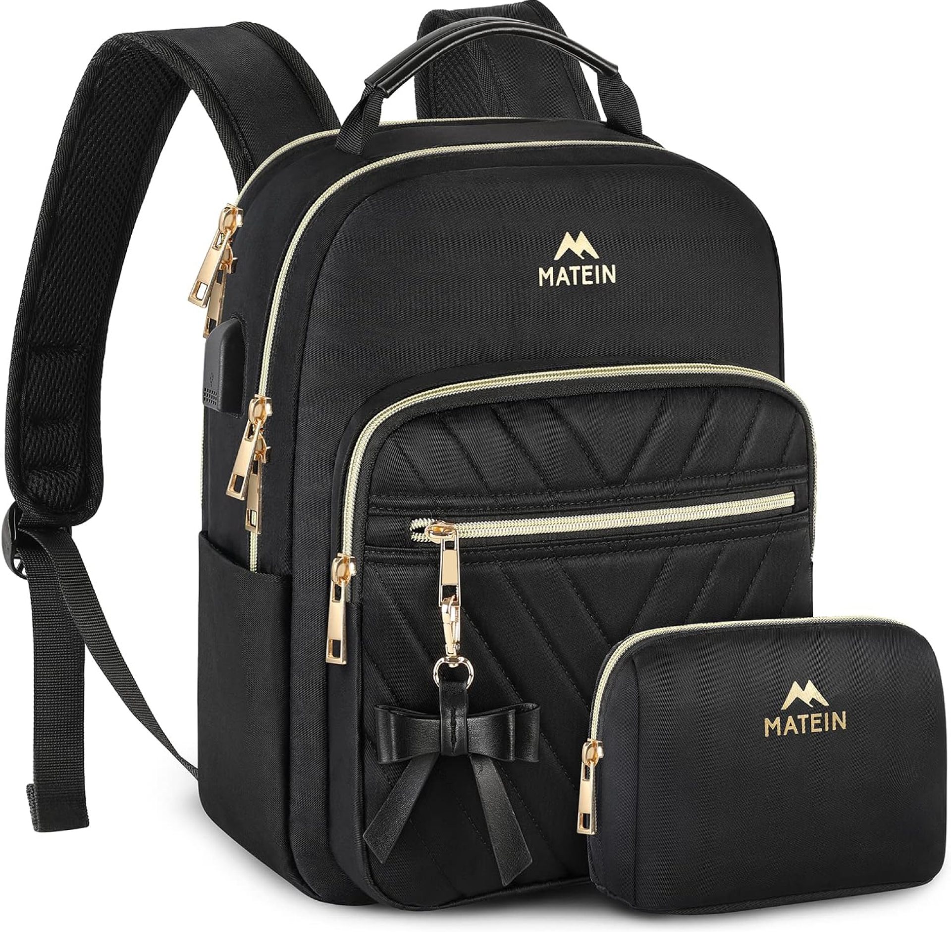 MATEIN Mini Backpack for Women, Waterproof Stylish Daypack Purse Shoulder Bag with USB Charging Port, Lightweight Small Casual Daily Travel Backpack, Lady Girls Gifts for Work School, 2pcs Sets, Black MATEIN Mini Backpack for Women, Waterproof Stylish Daypack Purse Shoulder Bag with USB Charging Port, Lightweight Small Casual Daily Travel Backpack, Lady Girls Gifts for Work School, 2pcs Sets, Black