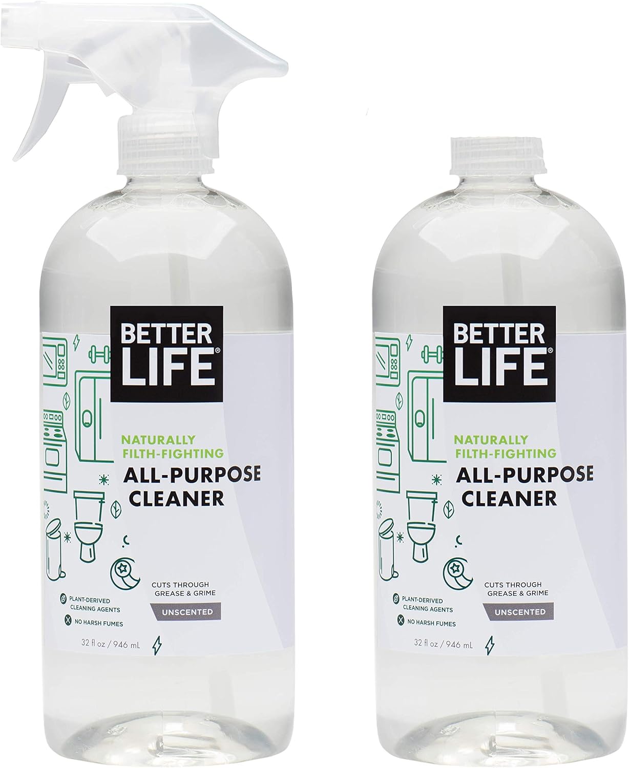 Better Life All Purpose Cleaner – Multipurpose Home and Kitchen Cleaning Spray for Glass, Countertops, Appliances, Upholstery & More – Multi-surface Spray Cleaner – 32oz (Pack of 2) Unscented Better Life All Purpose Cleaner – Multipurpose Home and Kitchen Cleaning Spray for Glass, Countertops, Appliances, Upholstery & More – Multi-surface Spray Cleaner – 32oz (Pack of 2) Unscented