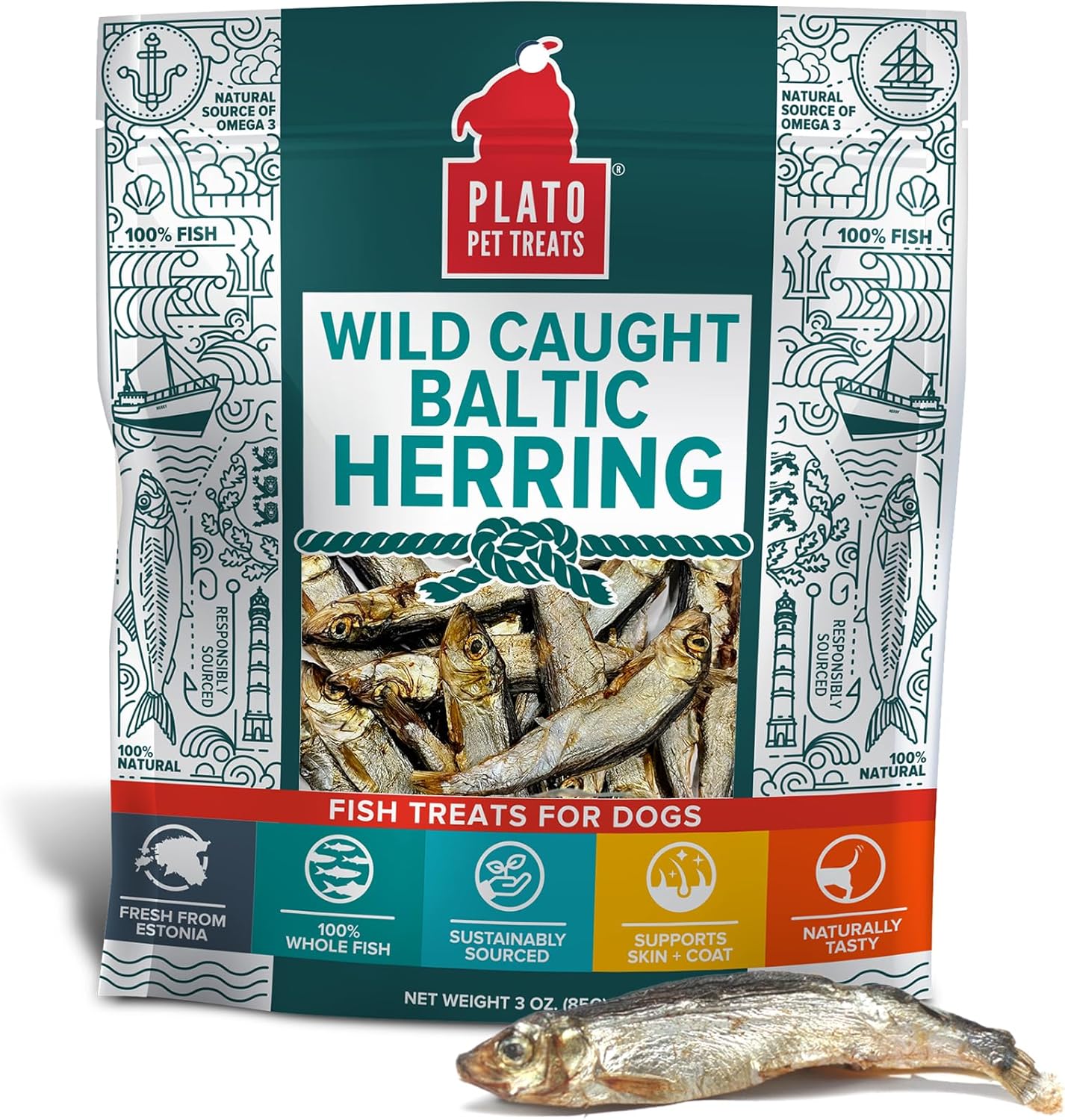 PLATO Pet Treats Fish Dog Treats – Air-Dried, Single Ingredient Dog Treat – with Omega 3 & 6 Fatty Acids to Support Skin and Coat – 100% Whole Fish – Wild Caught Baltic Herring Dog Treats – 3oz PLATO Pet Treats Fish Dog Treats – Air-Dried, Single Ingredient Dog Treat – with Omega 3 & 6 Fatty Acids to Support Skin and Coat – 100% Whole Fish – Wild Caught Baltic Herring Dog Treats – 3oz
