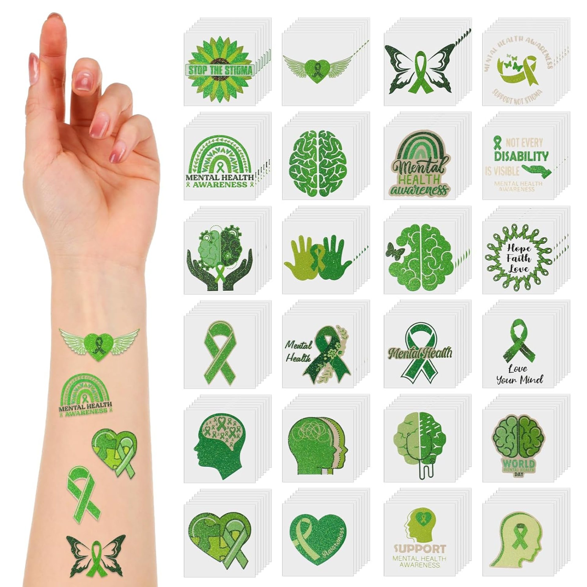 Landhoow 240 Pcs Mental Health Awareness Tattoos Temporary for Kids Glitter Face Tattoos Cool Body Sticker Costume Accessory for Adults Boys Girls Party Favor Landhoow 240 Pcs Mental Health Awareness Tattoos Temporary for Kids Glitter Face Tattoos Cool Body Sticker Costume Accessory for Adults Boys Girls Party Favor