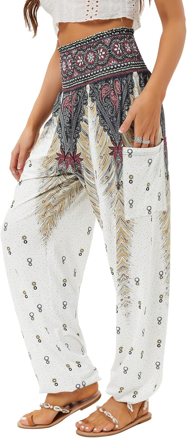 QIANXIZHAN Women’s Harem Pants, High Waist Yoga Boho Trousers with Pockets QIANXIZHAN Women’s Harem Pants, High Waist Yoga Boho Trousers with Pockets