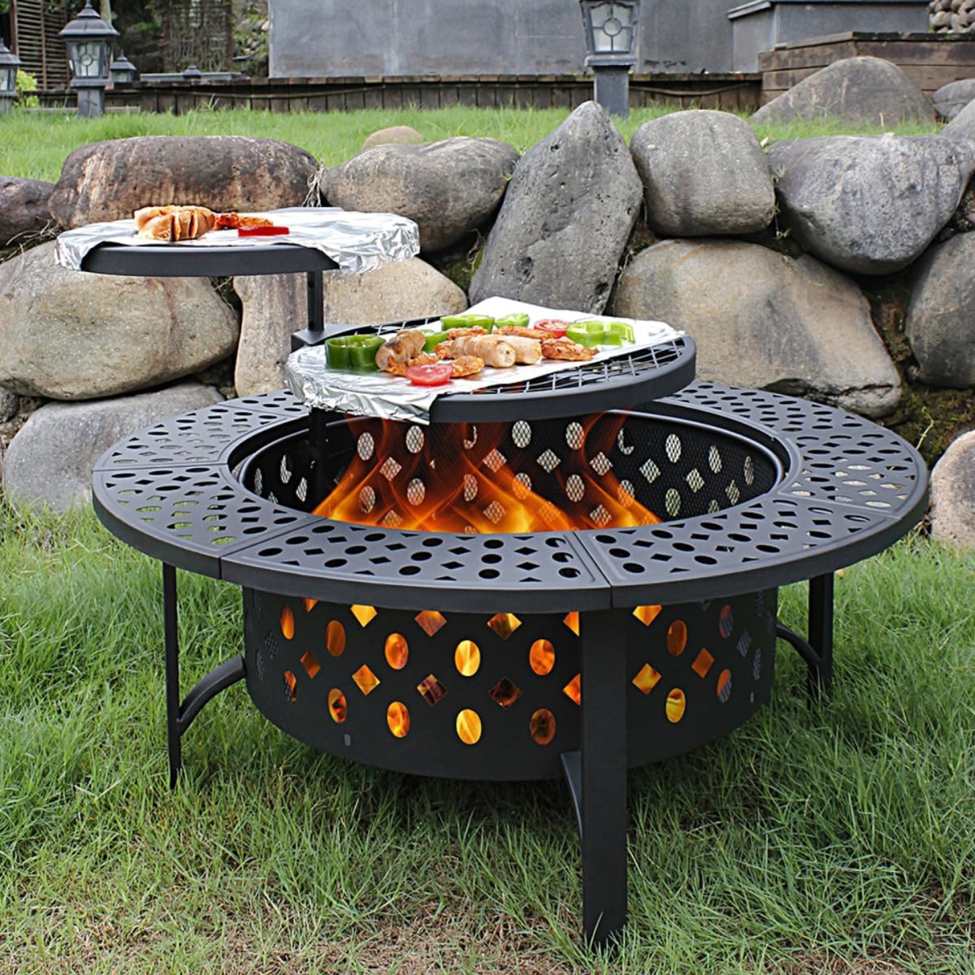 36 Inch Fire Pit with 2 Grills, Wood Burning Fire Pits for Outside with Lid, Poker and Round Waterproof Cover, BBQ& Outdoor Firepit & Round Metal Table 3 in 1 for Patio, Picnic, Party 36 Inch Fire Pit with 2 Grills, Wood Burning Fire Pits for Outside with Lid, Poker and Round Waterproof Cover, BBQ& Outdoor Firepit & Round Metal Table 3 in 1 for Patio, Picnic, Party