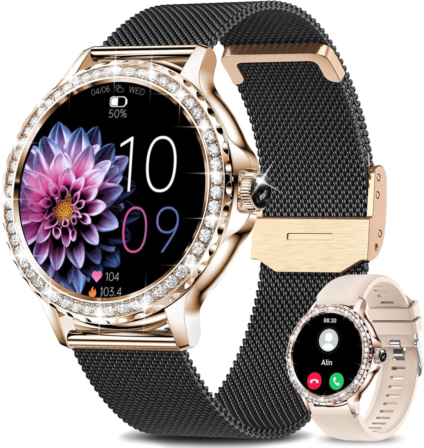 Smart Watches for Women (Answer/Make Calls), 1.3” Fitness Tracker Watch with Heart Rate/Blood Pressure/SpO2/Sleep Monitor, IP68 Waterproof Smart Watch for Android Phones and iPhone – Rose Gold Black Smart Watches for Women (Answer/Make Calls), 1.3” Fitness Tracker Watch with Heart Rate/Blood Pressure/SpO2/Sleep Monitor, IP68 Waterproof Smart Watch for Android Phones and iPhone – Rose Gold Black