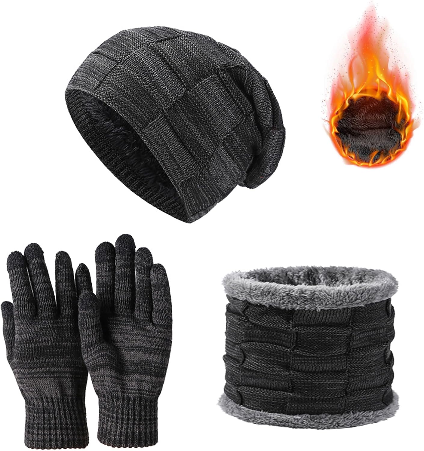 Hat Scarf Gloves Set Men Women 3 in1 Winter Warm Set Elastic Knitted Beanie Hat Neck Scarf and Touch Screen Gloves Hat Scarf Gloves Set Men Women 3 in1 Winter Warm Set Elastic Knitted Beanie Hat Neck Scarf and Touch Screen Gloves
