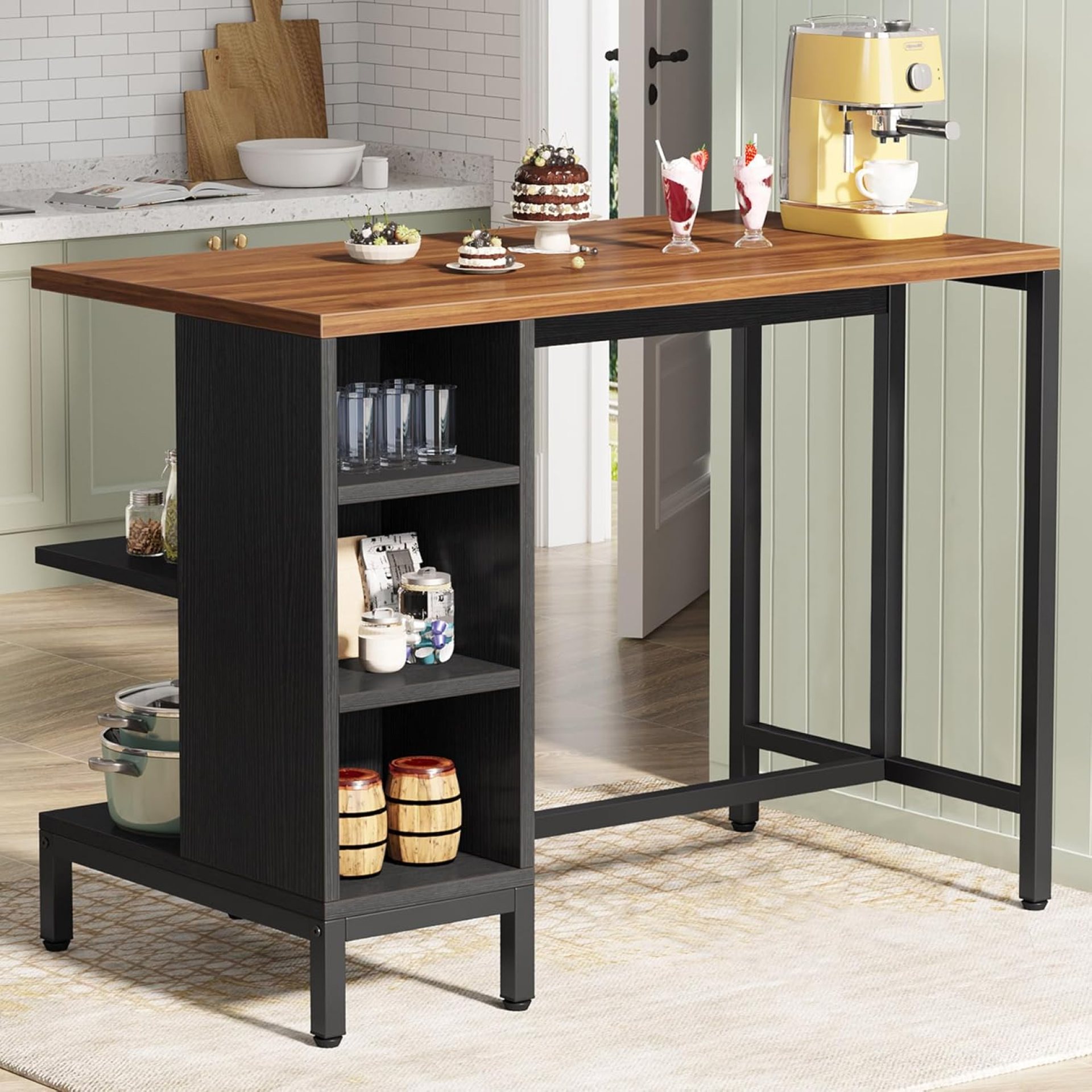 Tribesigns Kitchen Island, Kitchen Shelf Bar Table with 5 Open Storage Shelves and Large Worktop, Industrial Butcher Block Island (Stools Not Included) Tribesigns Kitchen Island, Kitchen Shelf Bar Table with 5 Open Storage Shelves and Large Worktop, Industrial Butcher Block Island (Stools Not Included)