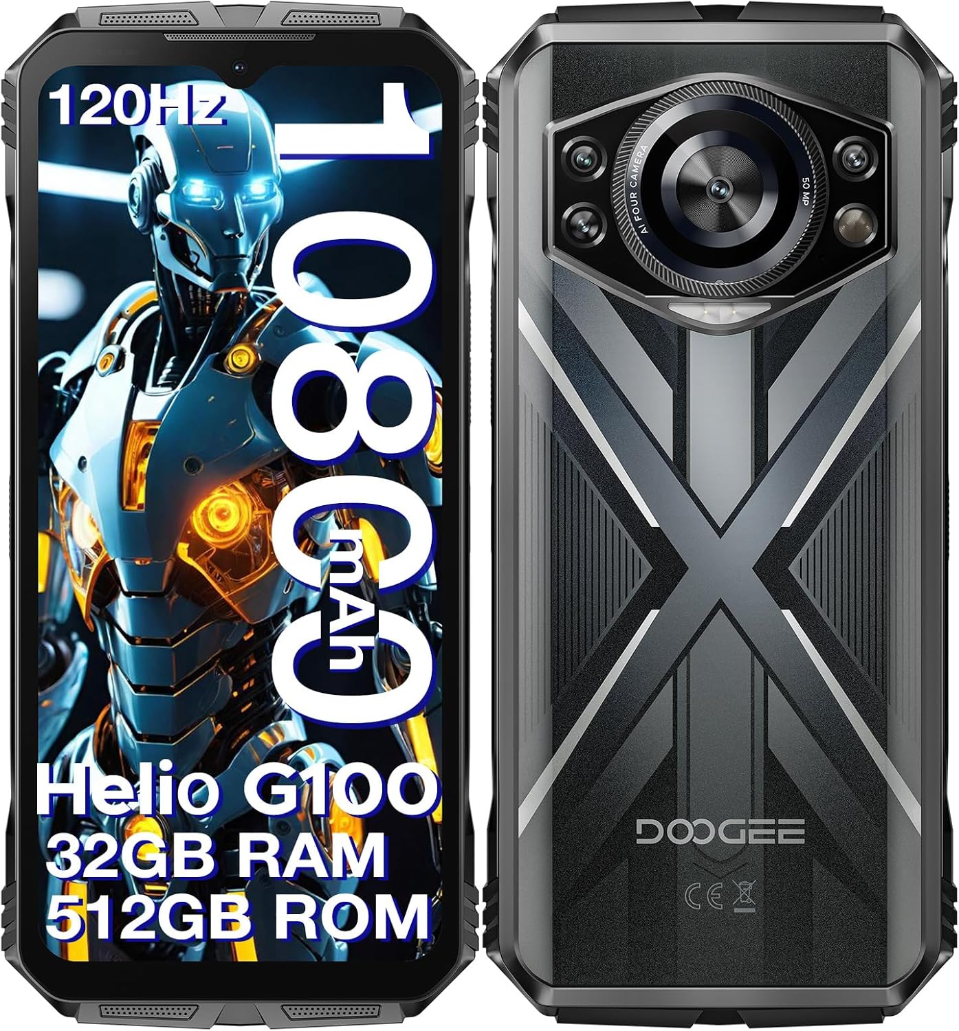 DOOGEE S Cyber Pro Rugged Smartphone Unlocked, 32GB+512GB Rugged Phone Android 14, 10800mAh Battery, 6.6″ FHD+120Hz Waterproof Phone, 50MP+32MP, IP68/IP69K/Dual SIM/NFC/OTG/Face ID,Silver DOOGEE S Cyber Pro Rugged Smartphone Unlocked, 32GB+512GB Rugged Phone Android 14, 10800mAh Battery, 6.6″ FHD+120Hz Waterproof Phone, 50MP+32MP, IP68/IP69K/Dual SIM/NFC/OTG/Face ID,Silver