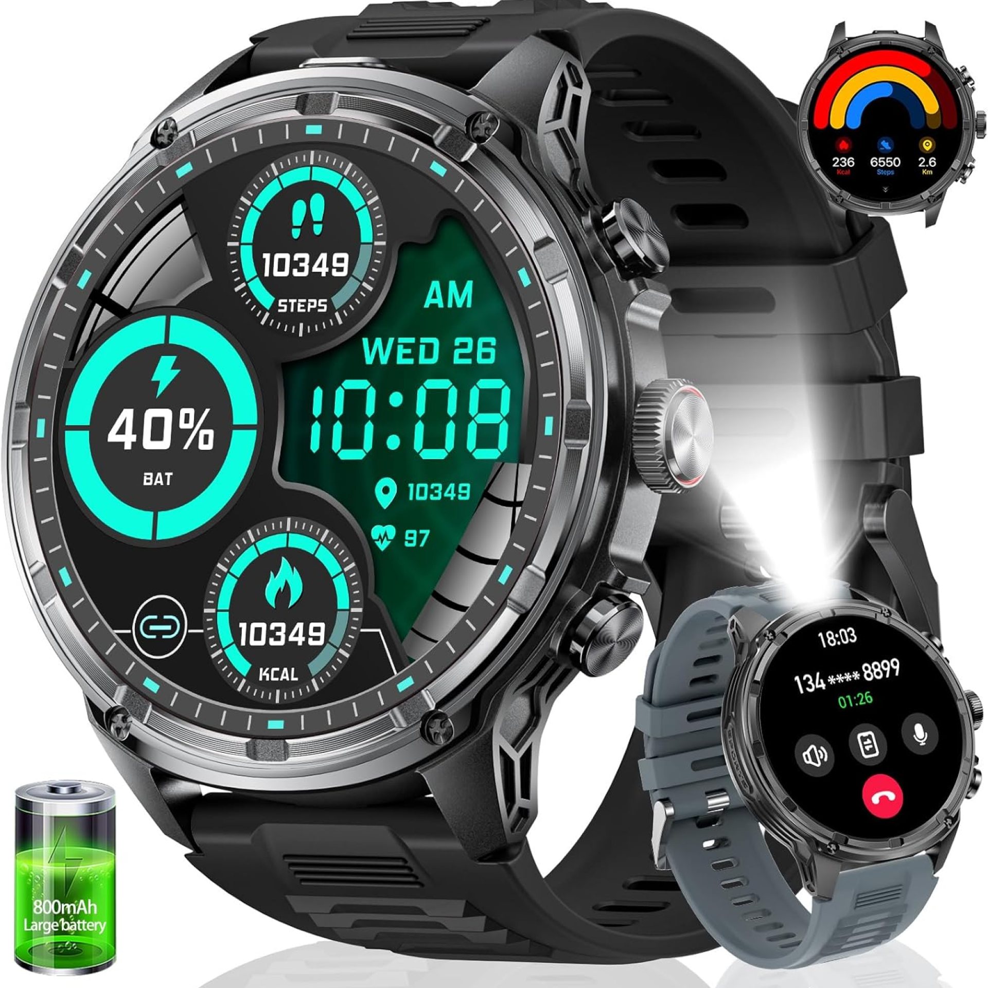Smart Watches for Men(Answer/Make Call), 1.85″ Extra Large Screen Smartwatch with Flashlight, 800mAh Extra-Long Battery, 100+ Sports Fitness Tracker Watch with Heart Rate Sleep for Android iOS Smart Watches for Men(Answer/Make Call), 1.85″ Extra Large Screen Smartwatch with Flashlight, 800mAh Extra-Long Battery, 100+ Sports Fitness Tracker Watch with Heart Rate Sleep for Android iOS