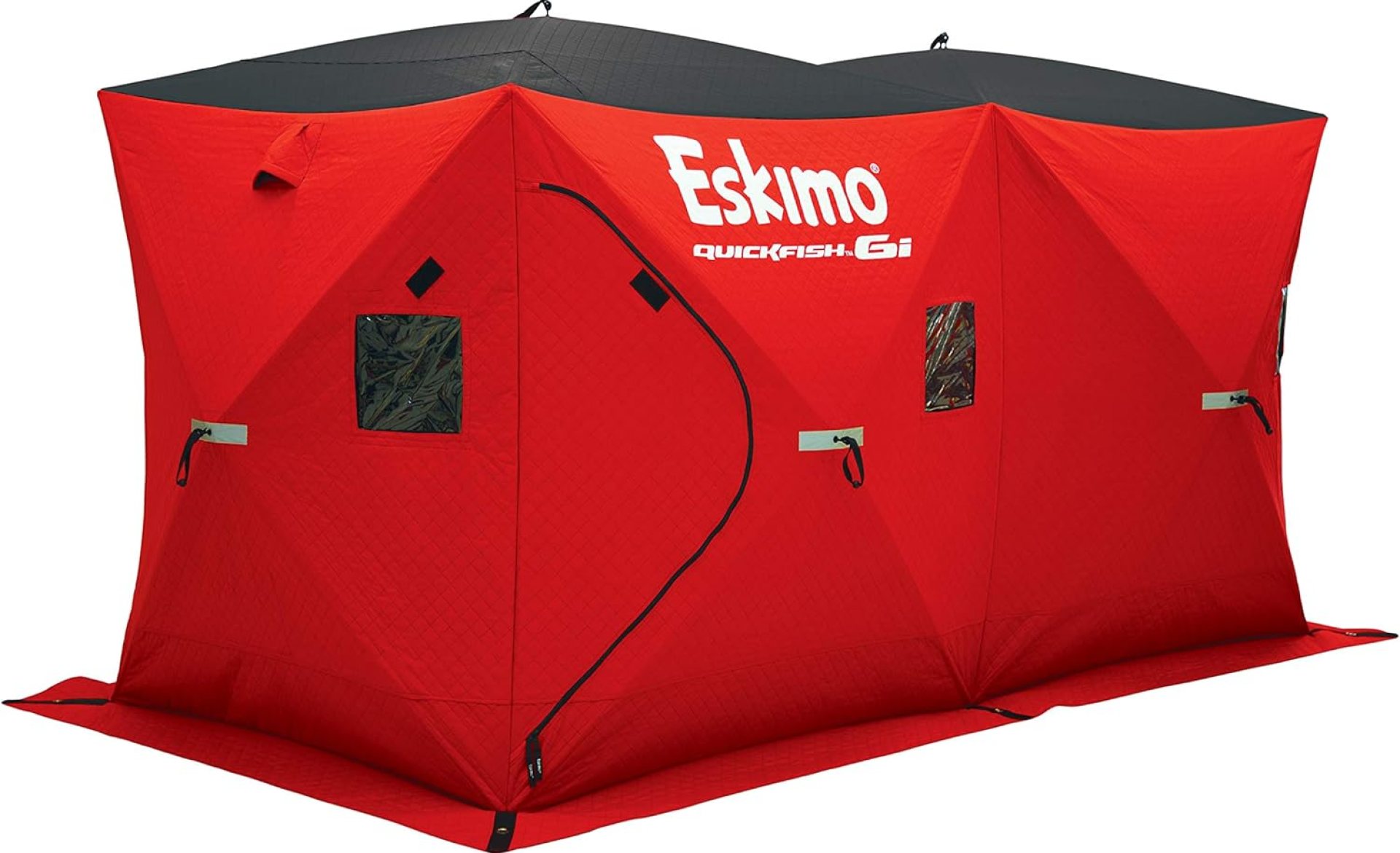 Eskimo 36150 QuickFish™ 6I Insulated Pop-Up Hub-Style Ice Fishing Shelter, 68 Square Feet of Fishable Area, 6 Person Shelter, Red/Black Eskimo 36150 QuickFish™ 6I Insulated Pop-Up Hub-Style Ice Fishing Shelter, 68 Square Feet of Fishable Area, 6 Person Shelter, Red/Black