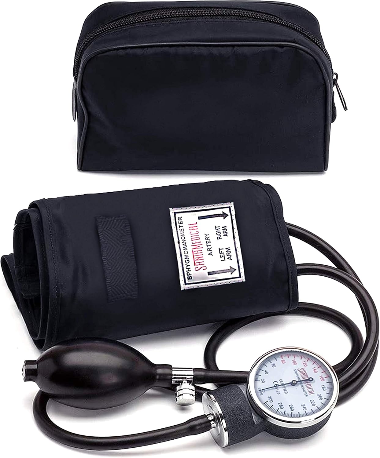 Santamedical Adult Deluxe Aneroid Sphygmomanometer – Professional Blood Pressure Monitor with Adult Black Cuff and Carrying case (Light Black) Santamedical Adult Deluxe Aneroid Sphygmomanometer – Professional Blood Pressure Monitor with Adult Black Cuff and Carrying case (Light Black)