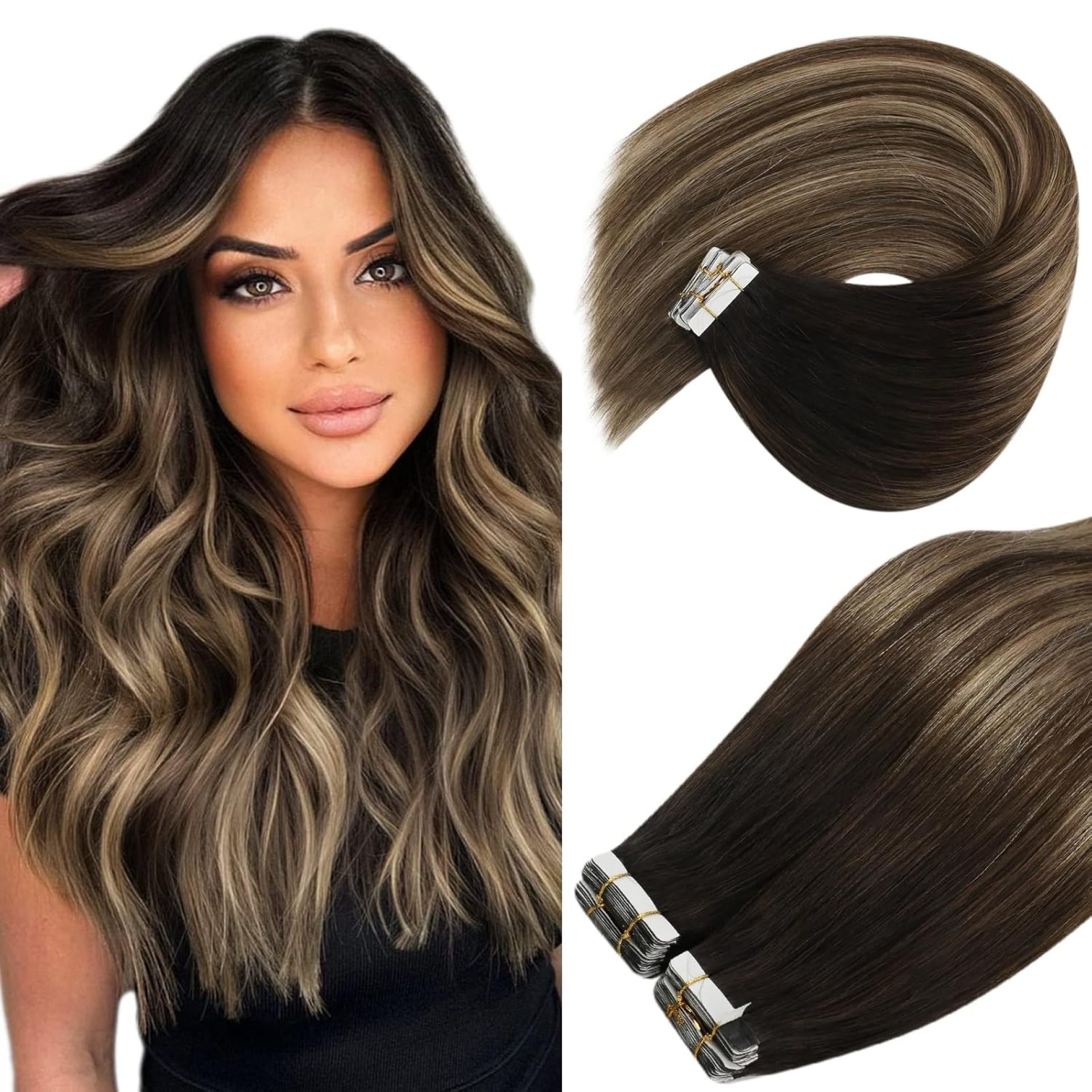 Ve Sunny Tape in Real Human Hair Extensions Invisible Hair Extensions Remy Tape in Extensions for Women Natural Black Ombre Dark Brown Balayage Ash Blonde 20 inch 20Pcs 50G Ve Sunny Tape in Real Human Hair Extensions Invisible Hair Extensions Remy Tape in Extensions for Women Natural Black Ombre Dark Brown Balayage Ash Blonde 20 inch 20Pcs 50G
