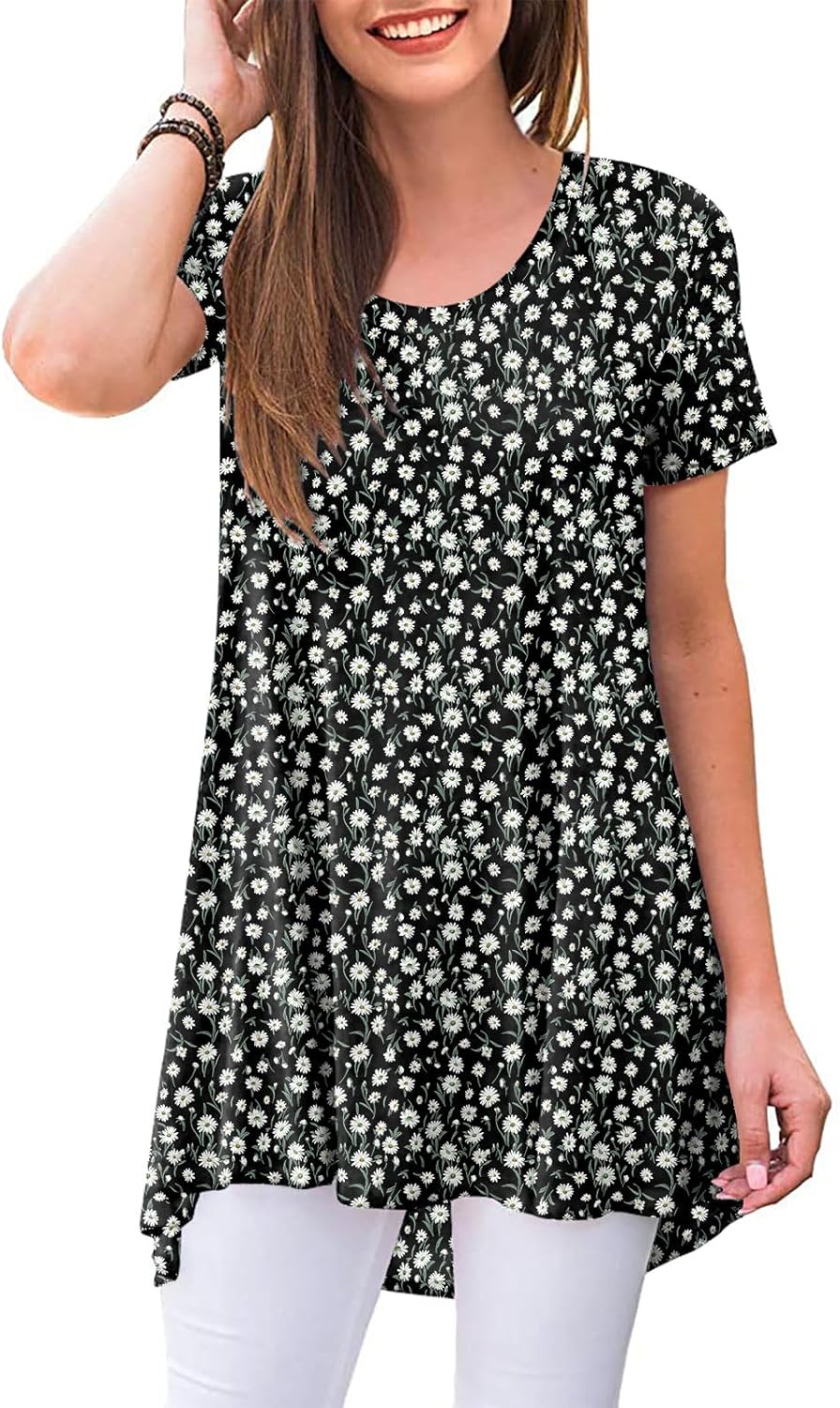 POPYOUNG Women’s Summer Long Tunic Top To Wear With Leggings Short Sleeve Shirt Loose Fit Dressy POPYOUNG Women’s Summer Long Tunic Top To Wear With Leggings Short Sleeve Shirt Loose Fit Dressy