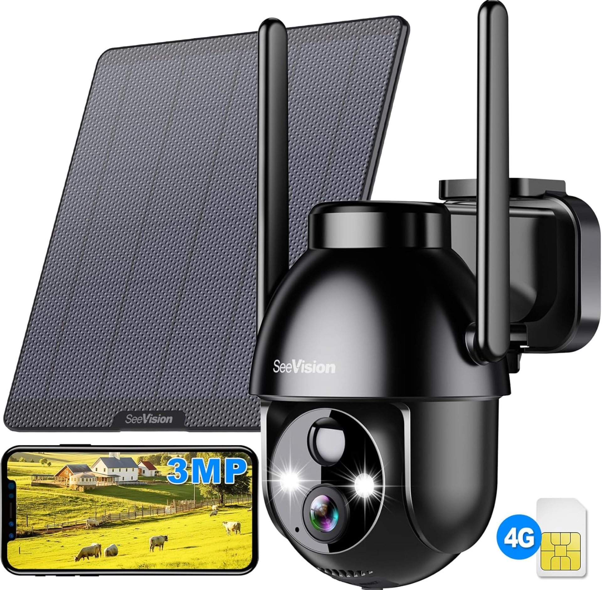 4G LTE Cellular Security Camera, Solar Security Cameras Wireless Outdoor, Solar Powered 3MP 2K No WiFi Security Camera, PIR Motion Detection, Color Night Vision, 2 Way Talk, Built in SIM Card 4G LTE Cellular Security Camera, Solar Security Cameras Wireless Outdoor, Solar Powered 3MP 2K No WiFi Security Camera, PIR Motion Detection, Color Night Vision, 2 Way Talk, Built in SIM Card