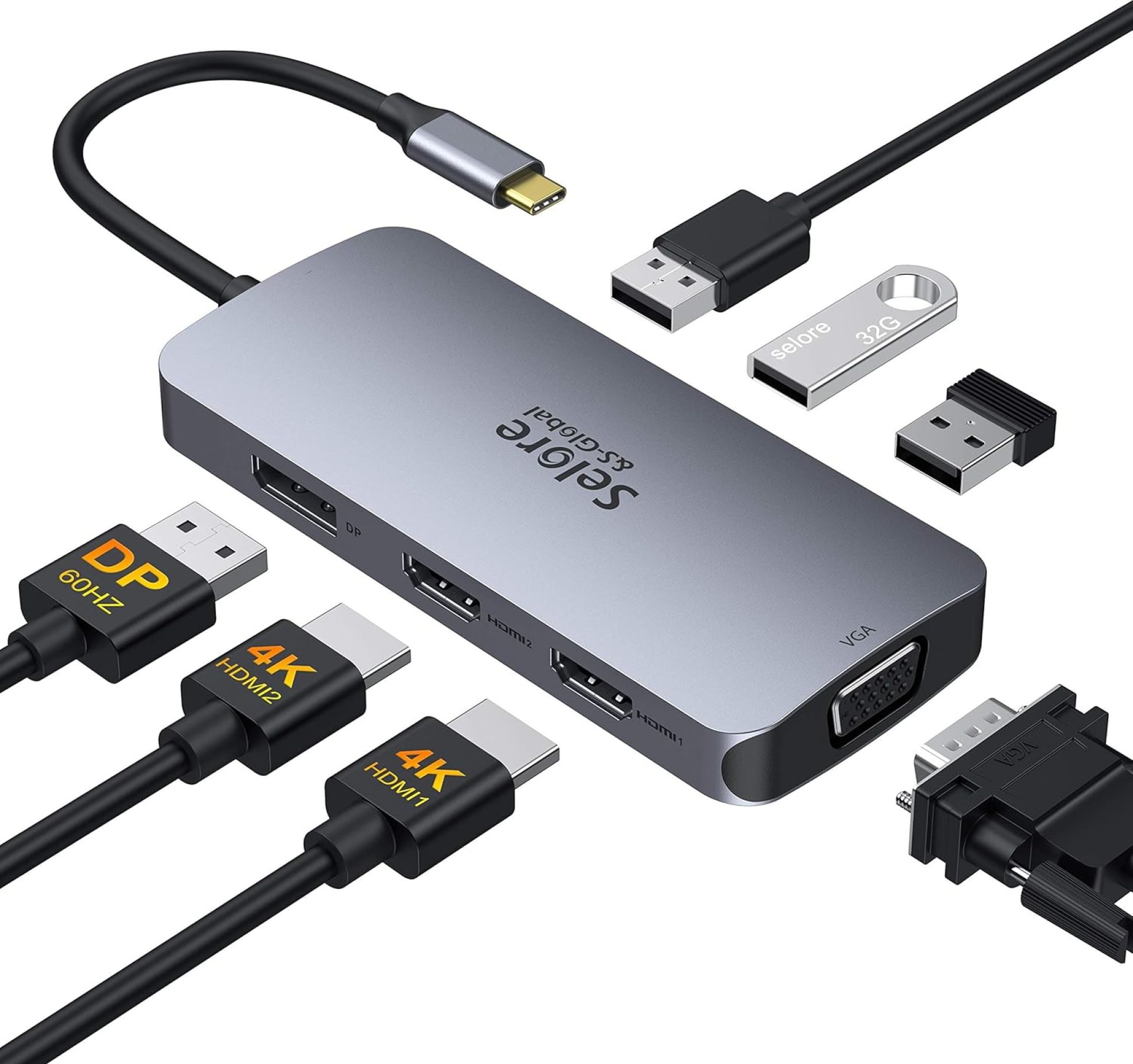 USB C to Dual HDMI Adapter,7 in 1 USB C Docking Station to Dual HDMI Displayport VGA Adapter,USB to 3USB 2.0, Multi Monitor Adapter for Dell XPS 13 15,Lenovo Yoga,Huawei Matebook X pro,etc USB C to Dual HDMI Adapter,7 in 1 USB C Docking Station to Dual HDMI Displayport VGA Adapter,USB to 3USB 2.0, Multi Monitor Adapter for Dell XPS 13 15,Lenovo Yoga,Huawei Matebook X pro,etc