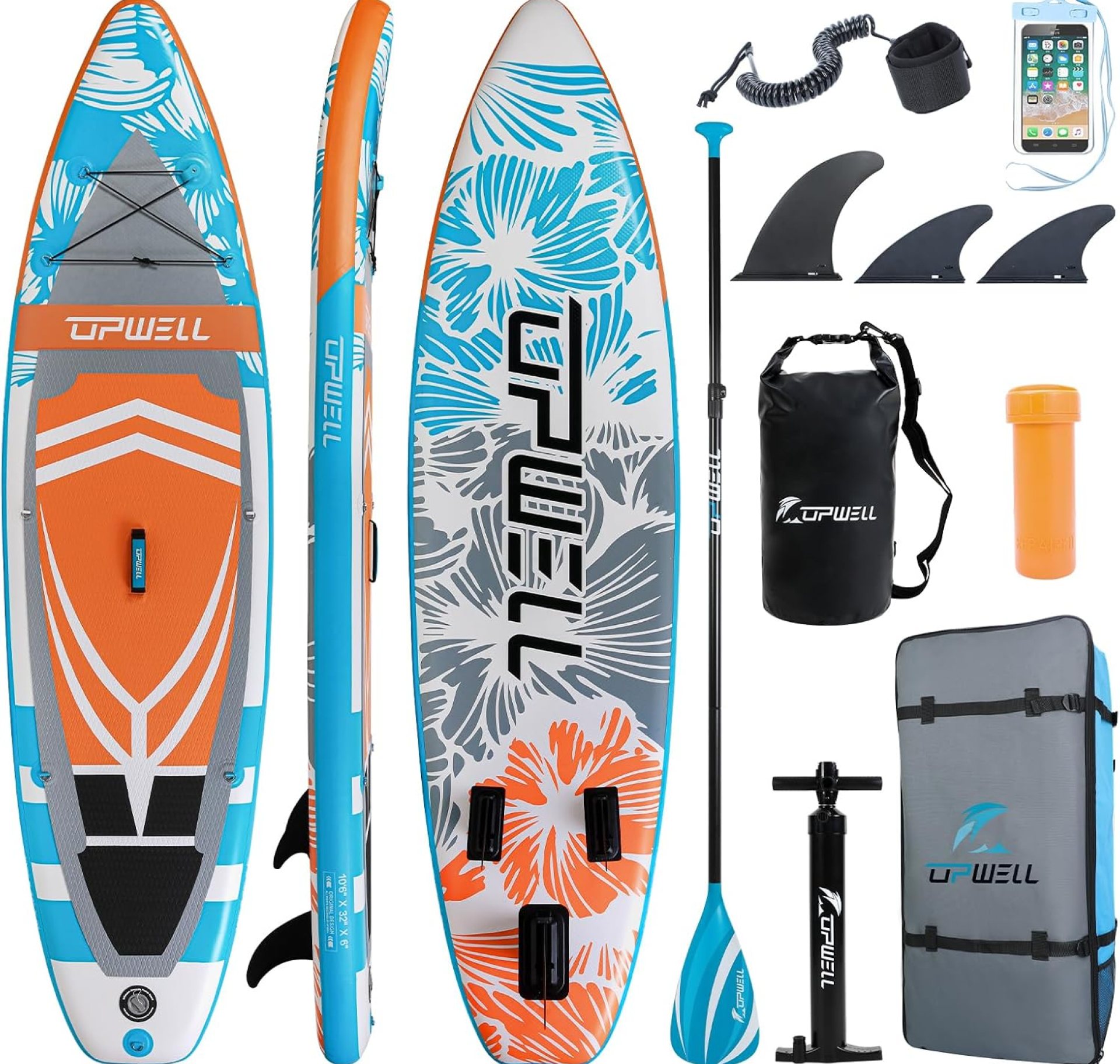 UPWELL 11’2/11’/10’8″/10’6”/10’2” Inflatable Stand Up Paddle Board with sup Accessories Including Backpack, Repairing Kits, Non-Slip Deck, Leash, 3 Fins, Paddle and Hand Pump UPWELL 11’2/11’/10’8″/10’6”/10’2” Inflatable Stand Up Paddle Board with sup Accessories Including Backpack, Repairing Kits, Non-Slip Deck, Leash, 3 Fins, Paddle and Hand Pump
