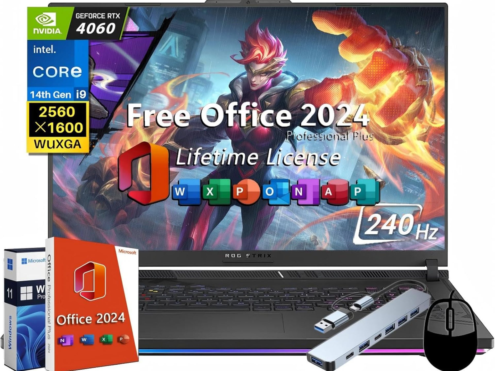 ASUS ROG Strix G18 Gaming Laptop, Office 2024 Lifetime License, Intel 24-Core i9-14900HX, 64 GB DDR5, 4 TB SSD, 18″ 2.5K 240Hz, Backlit KB, GeForce RTX 4060, WiFi 6E, Windows 11 Pro, w/Accessories ASUS ROG Strix G18 Gaming Laptop, Office 2024 Lifetime License, Intel 24-Core i9-14900HX, 64 GB DDR5, 4 TB SSD, 18″ 2.5K 240Hz, Backlit KB, GeForce RTX 4060, WiFi 6E, Windows 11 Pro, w/Accessories