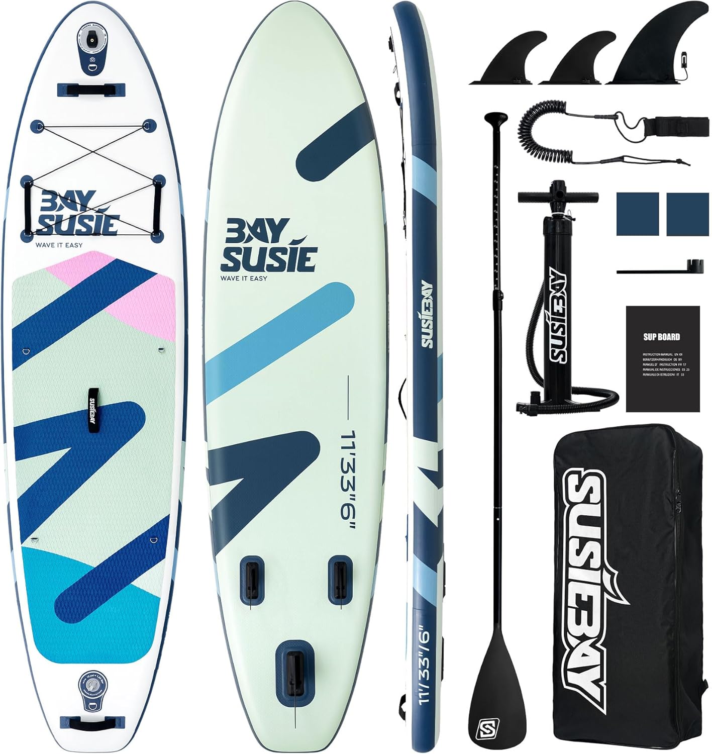 Inflatable Stand Up Paddle Board with SUP Accessories,Extra Wide Paddle Board Inflatable,Anti-Slip EVA Deck, Double Action Pump, 2+1 Removal Fins for Youth & Adult Inflatable Stand Up Paddle Board with SUP Accessories,Extra Wide Paddle Board Inflatable,Anti-Slip EVA Deck, Double Action Pump, 2+1 Removal Fins for Youth & Adult