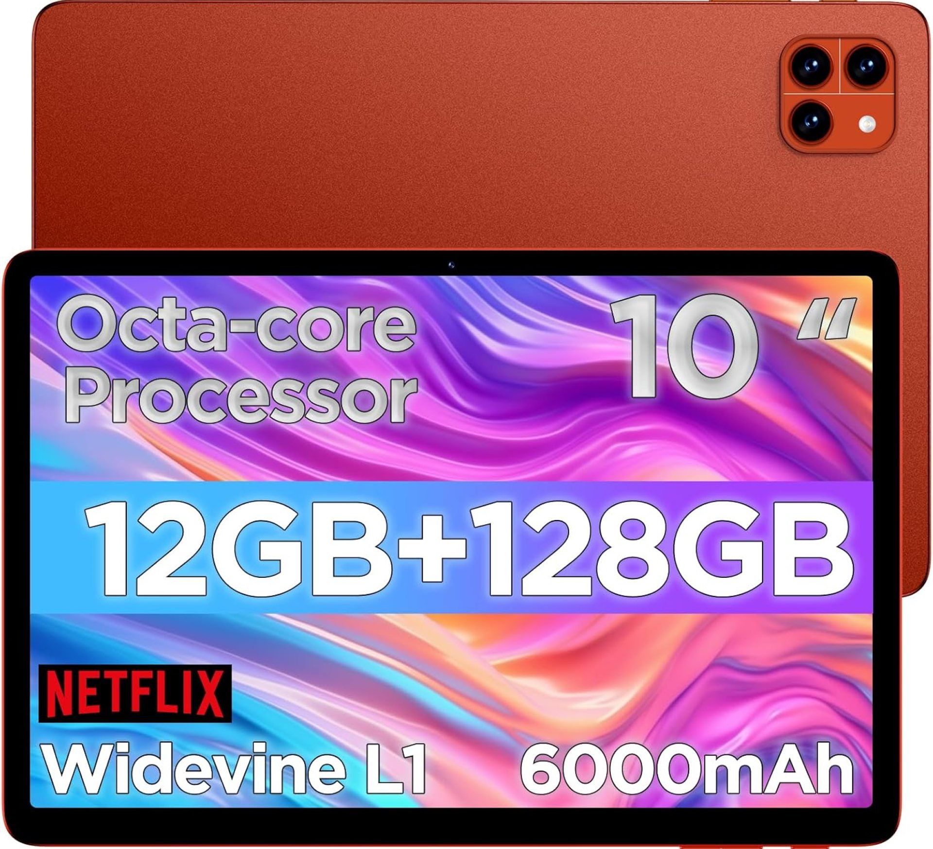Android Tablet, 10.1 inch Android 14 Tablet, Octa-core Processor, RAM 12GB, ROM 128GB (Up to 2 TB), 800 x 1280 Resolution, WiFi 6 & Bluetooth 5.4, Dual Cameras, Dual Speakers, 6000mAh Battery, Orange Android Tablet, 10.1 inch Android 14 Tablet, Octa-core Processor, RAM 12GB, ROM 128GB (Up to 2 TB), 800 x 1280 Resolution, WiFi 6 & Bluetooth 5.4, Dual Cameras, Dual Speakers, 6000mAh Battery, Orange
