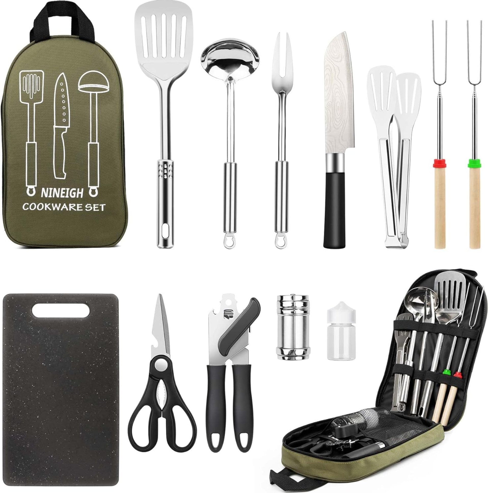 Camping Cooking Utensils Set, Stainless Steel Grill Tools, Camping BBQ Cookware Gear and Equipment for Travel Tenting RV Van Picnic Portable Kitchen Essentials Accessories Camping Cooking Utensils Set, Stainless Steel Grill Tools, Camping BBQ Cookware Gear and Equipment for Travel Tenting RV Van Picnic Portable Kitchen Essentials Accessories