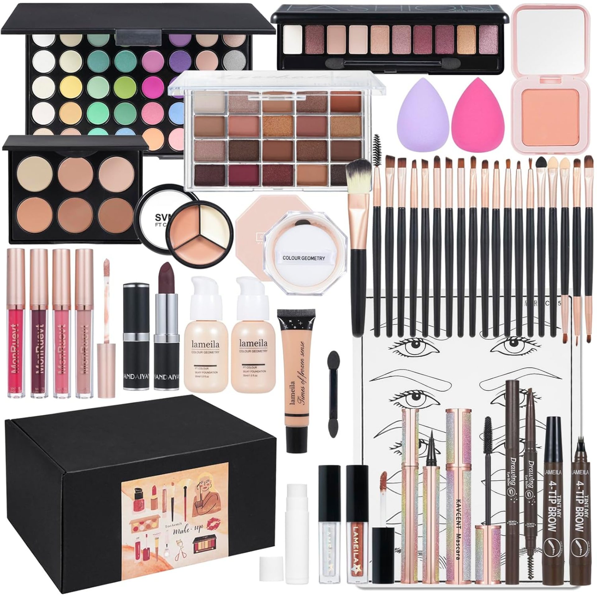 All in One Makeup Kit Makeup Kit for Women Full Kit Multipurpose Makeup ,eyeshadow、 liquid foundation,Loose powder,Eyebrow pencil,4-color lip gloss set All in One Makeup Kit Makeup Kit for Women Full Kit Multipurpose Makeup ,eyeshadow、 liquid foundation,Loose powder,Eyebrow pencil,4-color lip gloss set