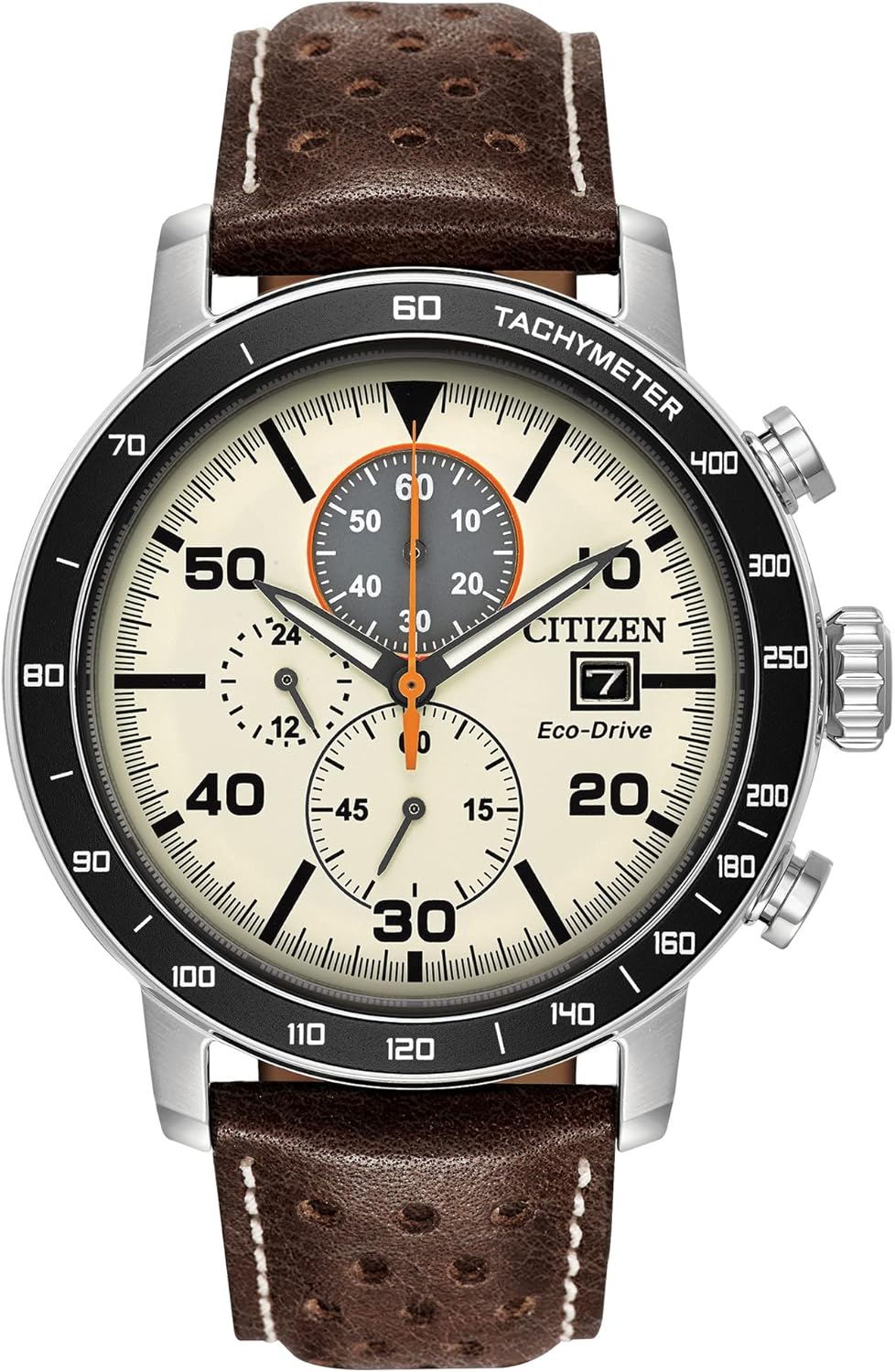 Citizen Men’s Eco-Drive Weekender Brycen Chronograph Watch in Stainless Steel, Brown Leather strap, Ivory Dial (Model: CA0649-06X) Citizen Men’s Eco-Drive Weekender Brycen Chronograph Watch in Stainless Steel, Brown Leather strap, Ivory Dial (Model: CA0649-06X)