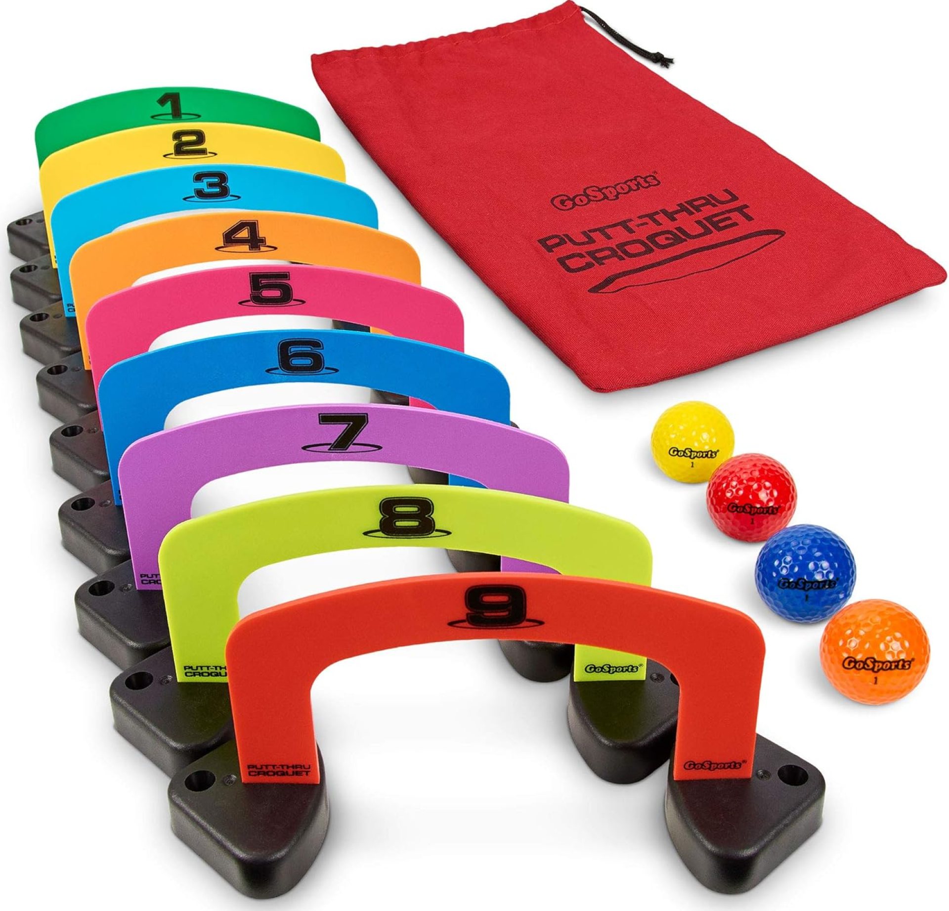 GoSports Putt-Thru Croquet Putting Game – Includes 9 Gates, 4 Golf Balls and Tote Bag – Play at Home, the Office or On the Green! GoSports Putt-Thru Croquet Putting Game – Includes 9 Gates, 4 Golf Balls and Tote Bag – Play at Home, the Office or On the Green!
