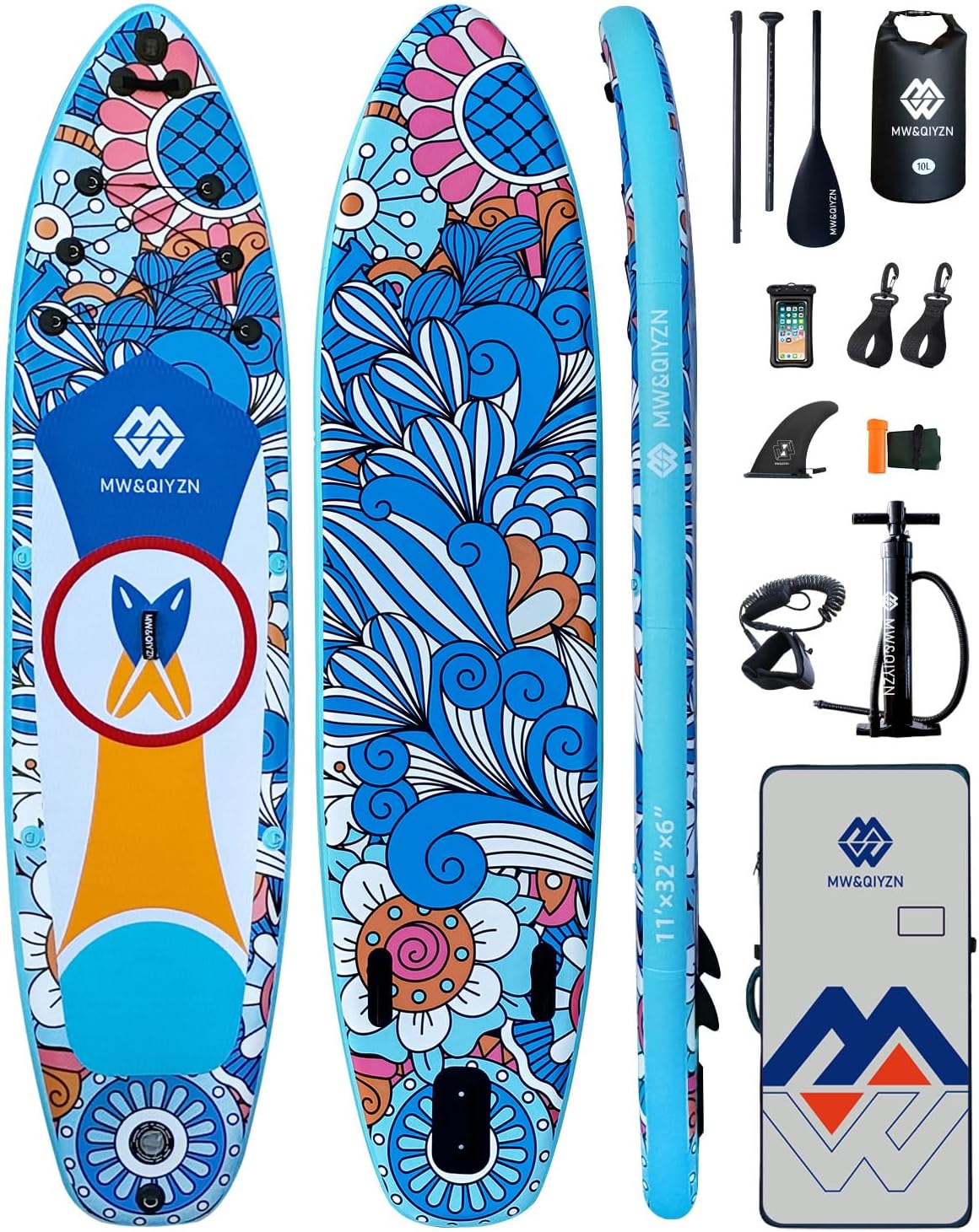 MW&QIYZN Inflatable Paddle Board for Adults, Inflatable Stand Up Paddle Boards with Premium SUP Board Accessories & Carry Bag, Wide Stance, Non-Slip Deck, Leash, Paddle MW&QIYZN Inflatable Paddle Board for Adults, Inflatable Stand Up Paddle Boards with Premium SUP Board Accessories & Carry Bag, Wide Stance, Non-Slip Deck, Leash, Paddle