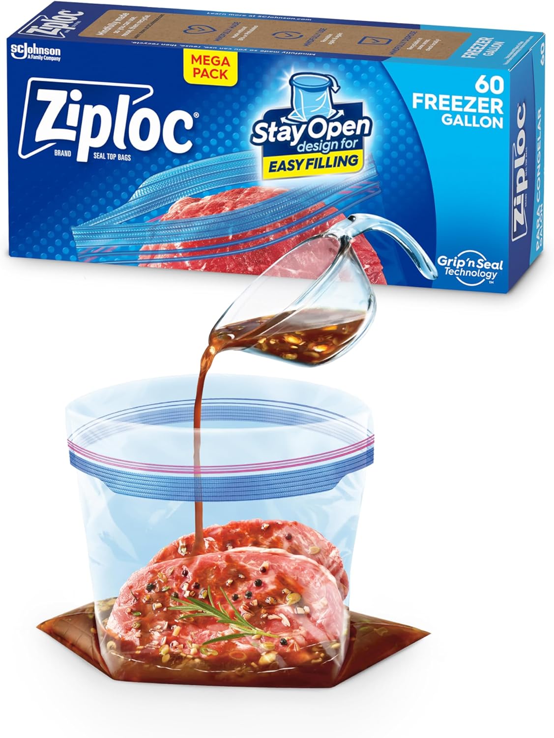Ziploc Gallon Food Storage Freezer Bags, Stay Open Design with Stand-Up Bottom, Easy to Fill, 60 Count Ziploc Gallon Food Storage Freezer Bags, Stay Open Design with Stand-Up Bottom, Easy to Fill, 60 Count
