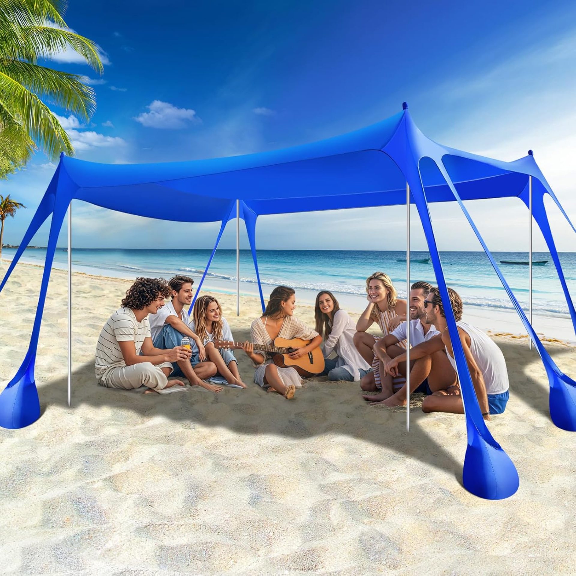 Rhino Valley Beach Tent Sun Shelter, Beach Canopy Tent Sun Shade UPF50+ Protection with 8 Sandbags 4 Stability Poles, Outdoor Beach Shade Canopy for Beach, Camping, Fishing Rhino Valley Beach Tent Sun Shelter, Beach Canopy Tent Sun Shade UPF50+ Protection with 8 Sandbags 4 Stability Poles, Outdoor Beach Shade Canopy for Beach, Camping, Fishing