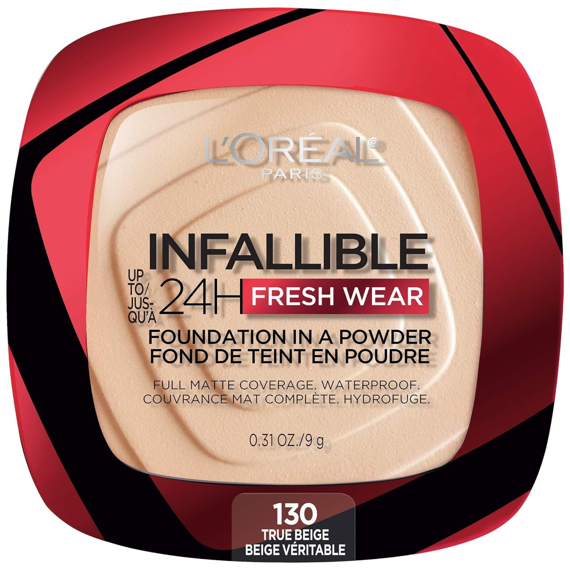 L’Oreal Paris Makeup Infallible Fresh Wear Foundation in a Powder, Up to 24H Wear, Waterproof, True Beige, 0.31 oz. L’Oreal Paris Makeup Infallible Fresh Wear Foundation in a Powder, Up to 24H Wear, Waterproof, True Beige, 0.31 oz.