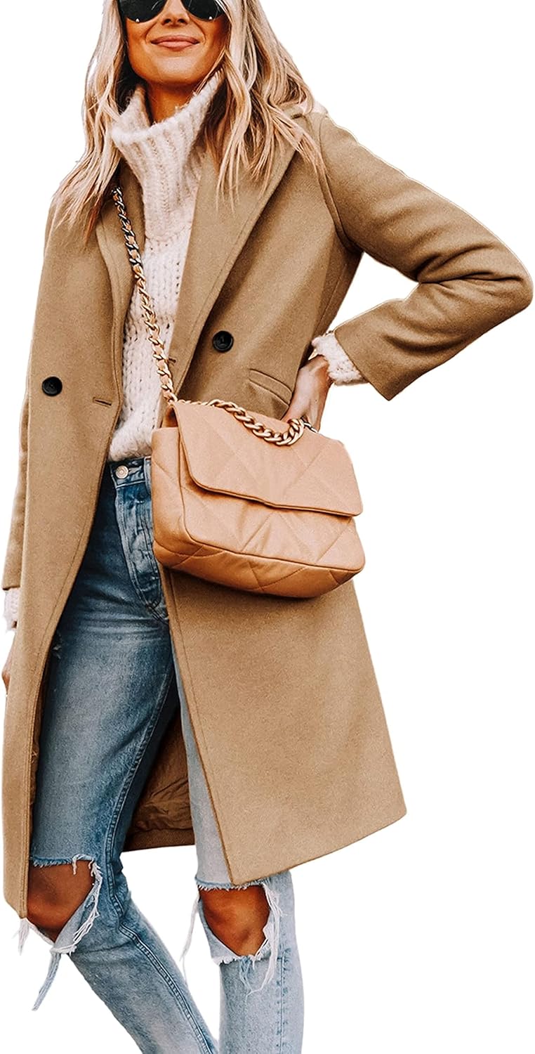 Hooever Women’s Winter Wool Coat Casual Notch Lapel Single-Breasted Peacoat Hooever Women’s Winter Wool Coat Casual Notch Lapel Single-Breasted Peacoat