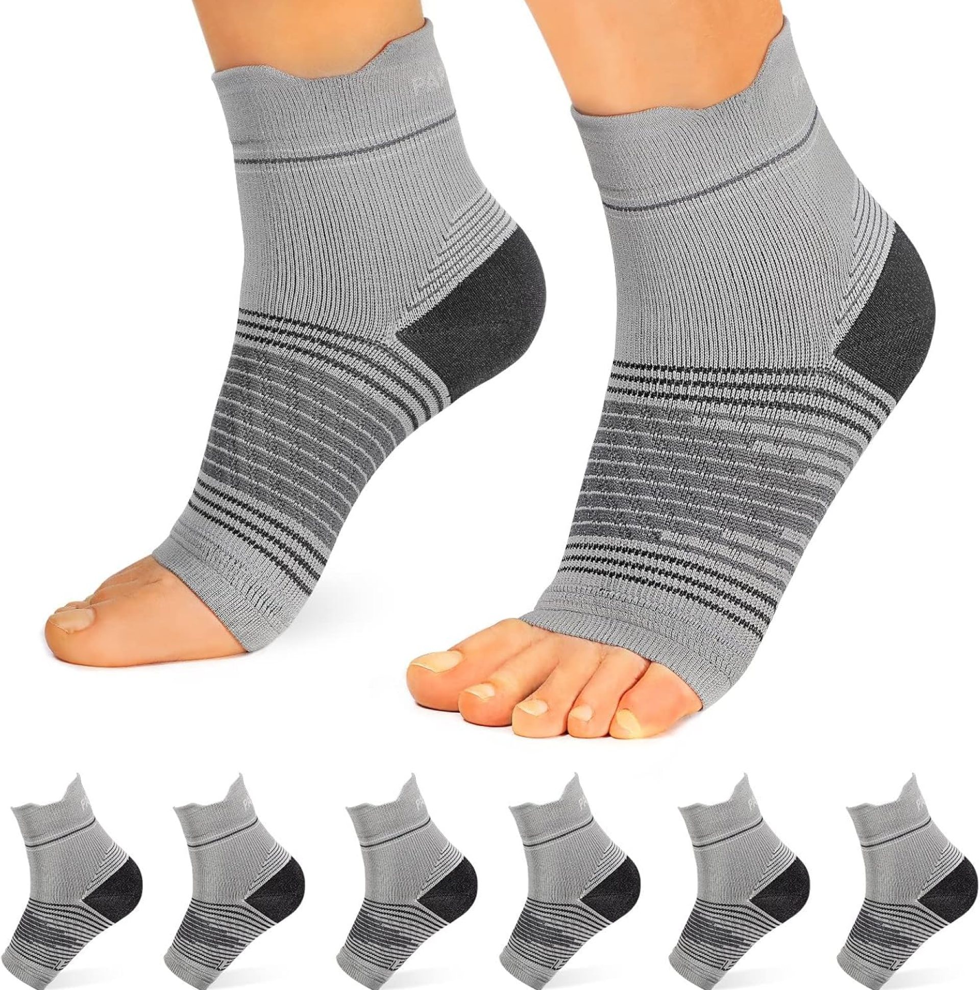 Plantar Fasciitis Sock (6 Pairs) for Men and Women, Compression Foot Sleeves with Arch and Ankle Support, Gray, Medium Plantar Fasciitis Sock (6 Pairs) for Men and Women, Compression Foot Sleeves with Arch and Ankle Support, Gray, Medium