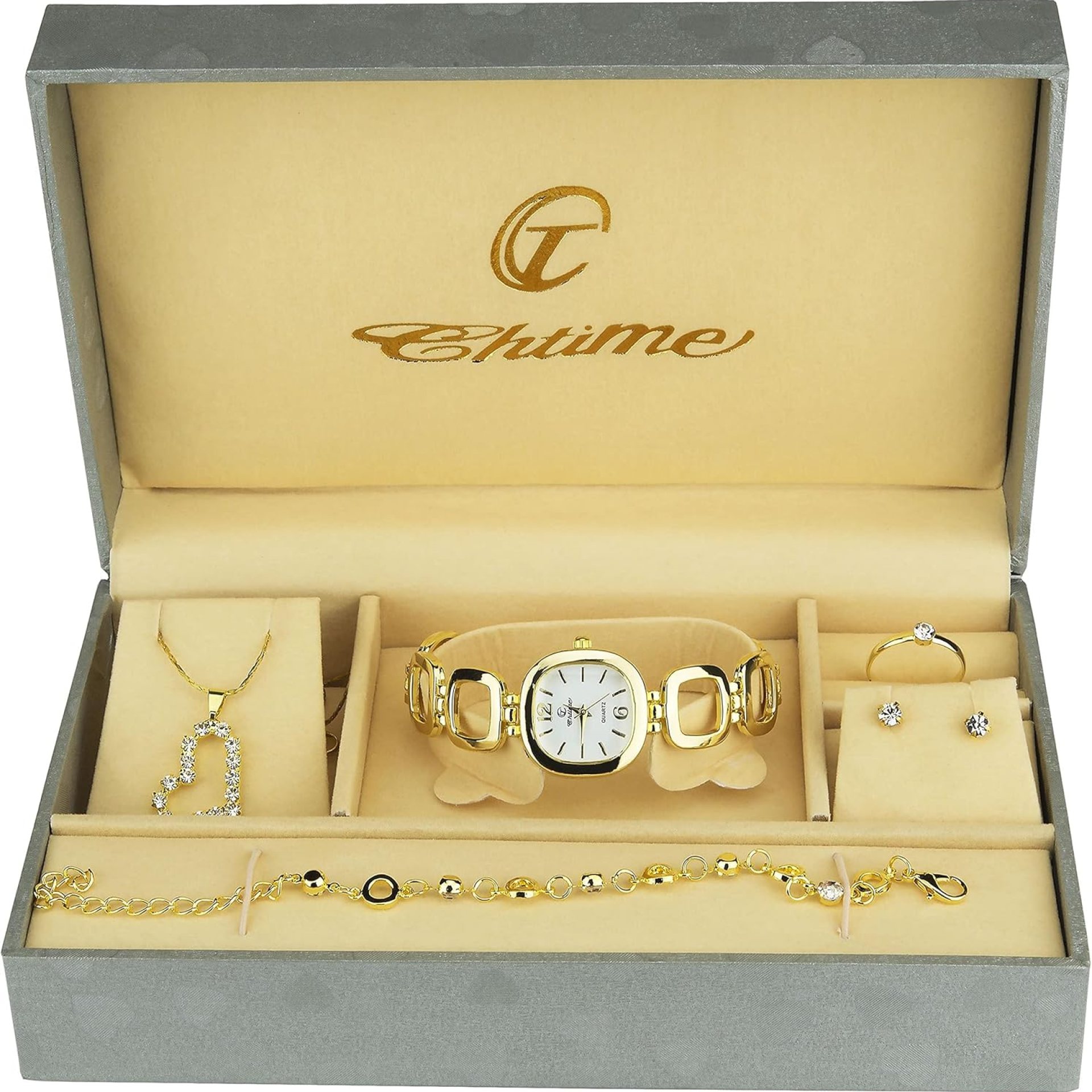 Gift Set Women’s Watch gold- Jewelry set- Necklace-Ring- Earrings – Band Gift Set Women’s Watch gold- Jewelry set- Necklace-Ring- Earrings – Band