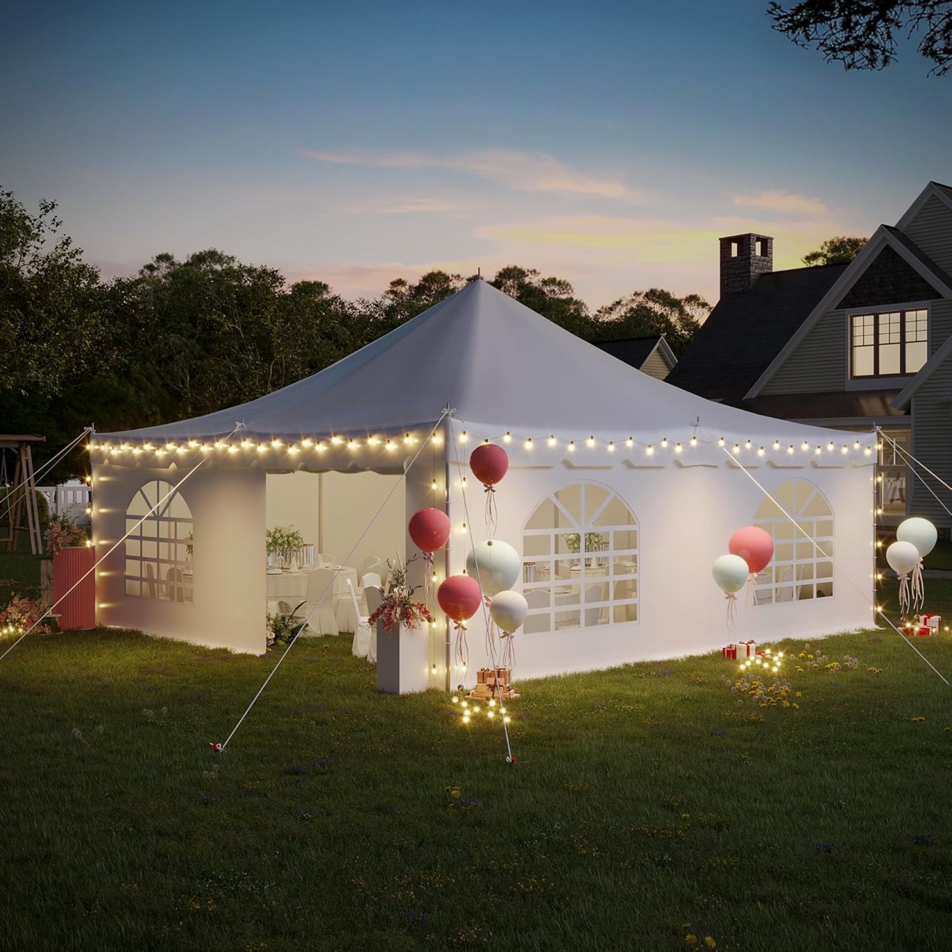 EROMMY 20x20ft Pole Party Tent, Weekend Canopy Heavy Duty with Sidewalls, 2 Doors, Carry Bags, PVC Fire Retardant Outdoor Canopies for 62 People, Large Tents for Parties, Events, Weddings, White EROMMY 20x20ft Pole Party Tent, Weekend Canopy Heavy Duty with Sidewalls, 2 Doors, Carry Bags, PVC Fire Retardant Outdoor Canopies for 62 People, Large Tents for Parties, Events, Weddings, White