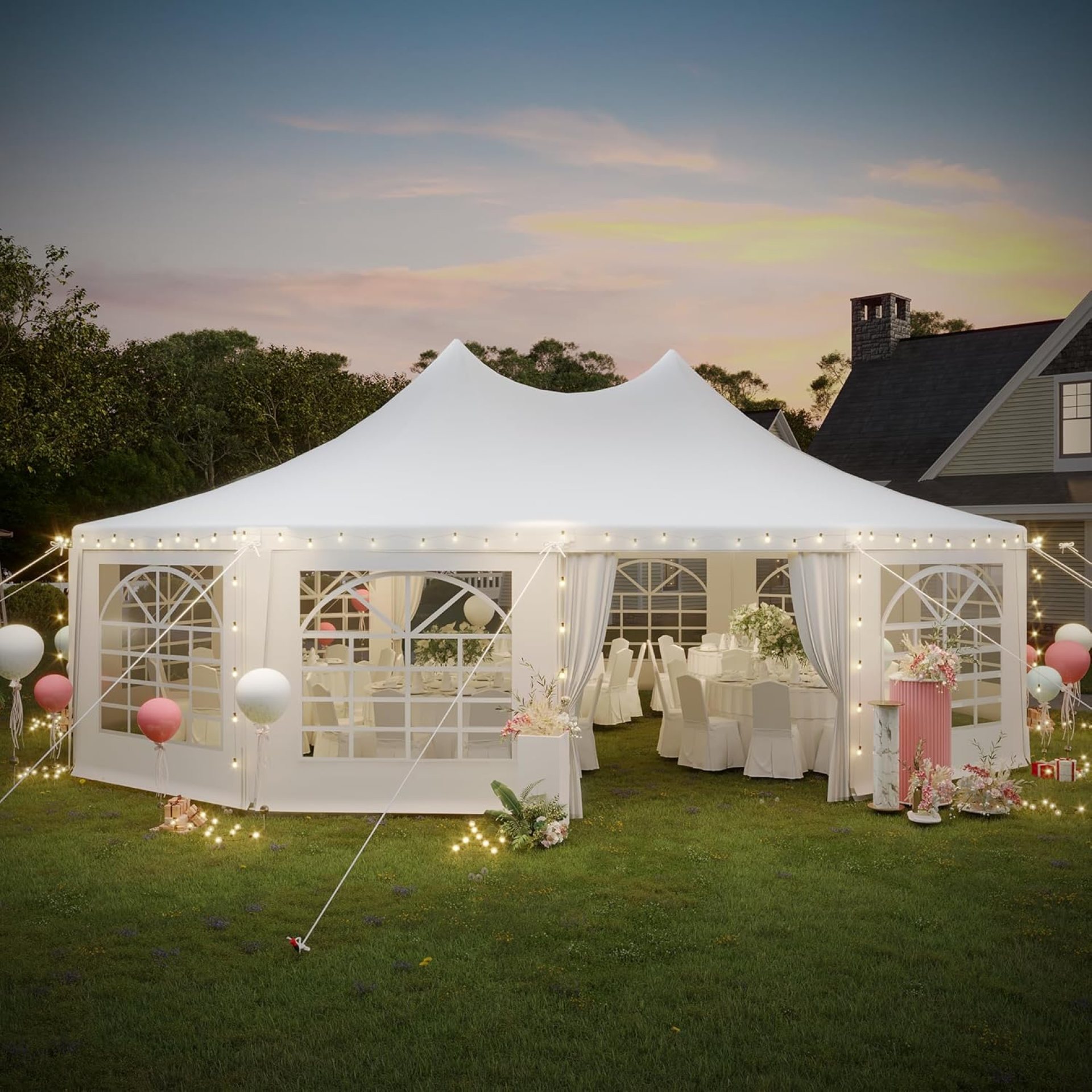 EROMMY 29x23ft Party Tent, White Wedding Tent, Dodecagonal Heavy Duty Canopy with Removable Sidewalls, 10 Church Windows and 2 Pull-Back Doors, Outdoor Gazebo Pavilion Shelter Tent for Party, Event EROMMY 29x23ft Party Tent, White Wedding Tent, Dodecagonal Heavy Duty Canopy with Removable Sidewalls, 10 Church Windows and 2 Pull-Back Doors, Outdoor Gazebo Pavilion Shelter Tent for Party, Event