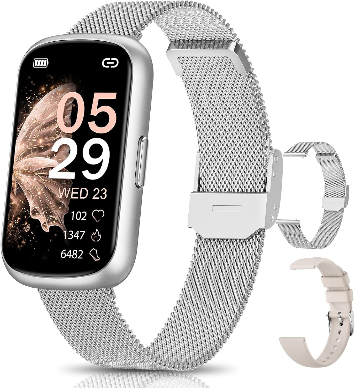 RUXINGX Fitness Tracker, Smart Watches for Women with Heart Rate/Sleep/Blood Oxygen Monitor, Fitness Watches for Women for Android/iOS Phones, IP68 Waterproof Watch (2 Bands) RUXINGX Fitness Tracker, Smart Watches for Women with Heart Rate/Sleep/Blood Oxygen Monitor, Fitness Watches for Women for Android/iOS Phones, IP68 Waterproof Watch (2 Bands)
